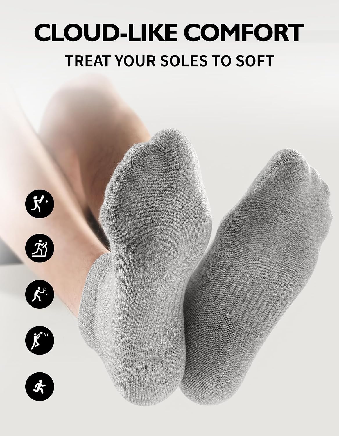 Detalle de CLOSEMATE Low-Cut Cotton Ankle Trainer Socks, Cushioned, Breathable, Non-Slip, 6 Pairs