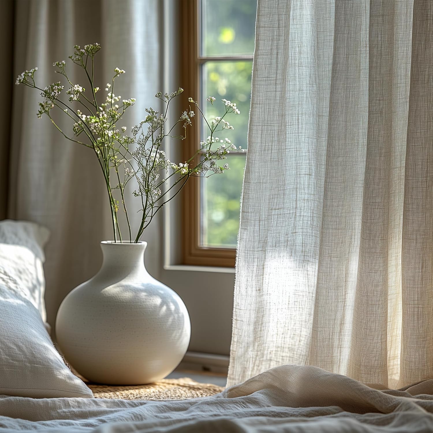 Detalle de Deconovo 55 x 84 Inch Linen Sheer Curtains ๐
