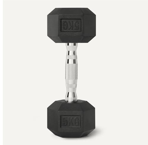 Detalle de Amazon Basics Rubber Encased Hex Dumbbell Weights Set, 5 kg (2 x 5 kg) – Black