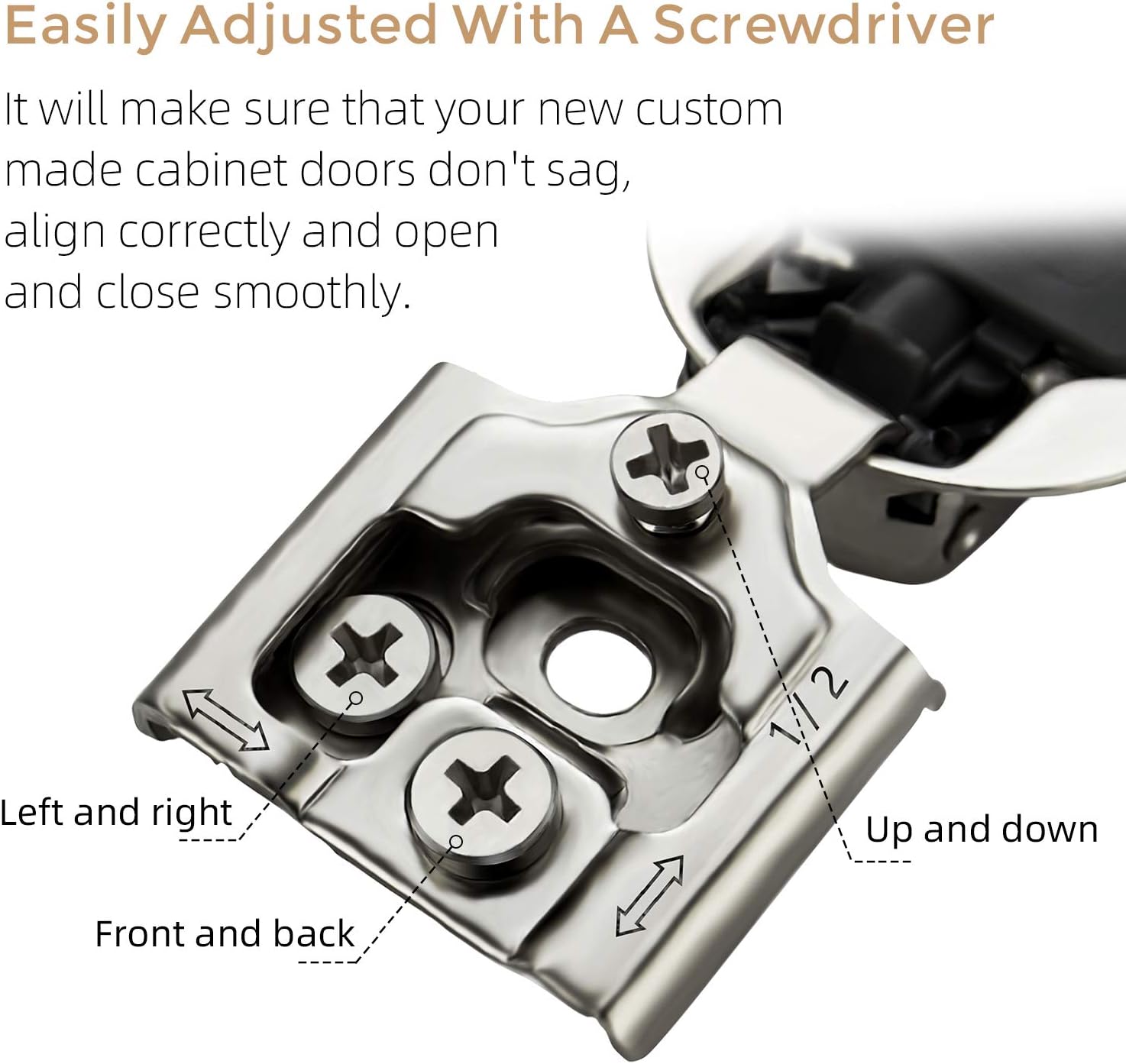 Detalle de Ravinte 60 Pack 1/2 Inch Overlay Soft Close Concealed Cabinet Hinges – Satin Nickel, Heavy-Duty