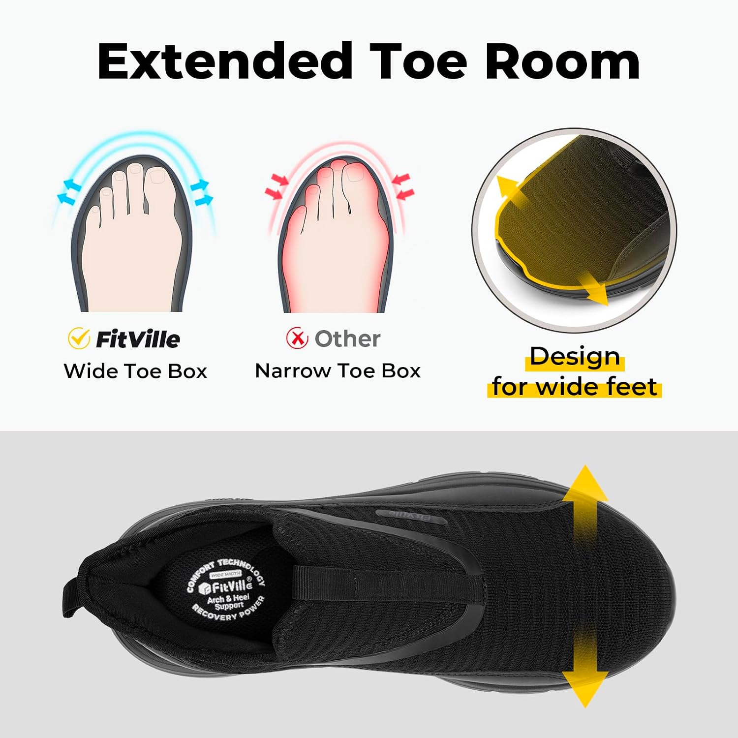 Detalle de FitVille Men's Extra Wide Slip-On Walking Shoes with Arch Support (Stepease V2)