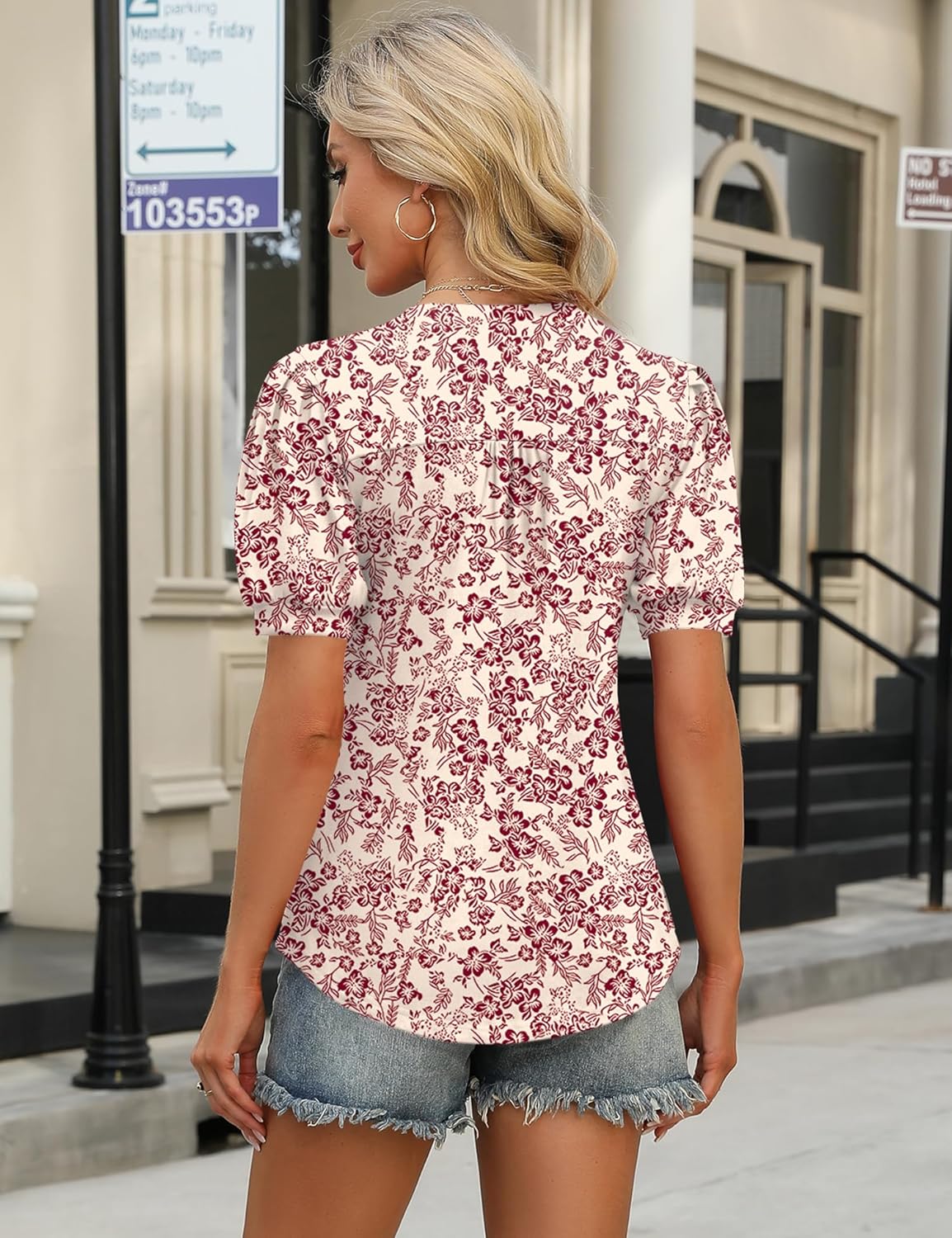 Thumbnail 2 de Rapbin Damen Bluse mit V-Ausschnitt und Knopfleiste – leichte Tunika, Kurzarm
