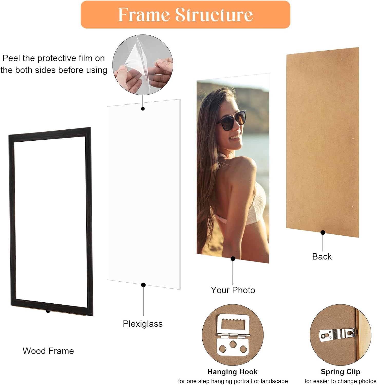 Thumbnail 5 de 18x24 Wood Frame Black Rustic Natural Wooden Poster Picture Frame with HD Plexiglass (18 x 24 or 24 x 18)