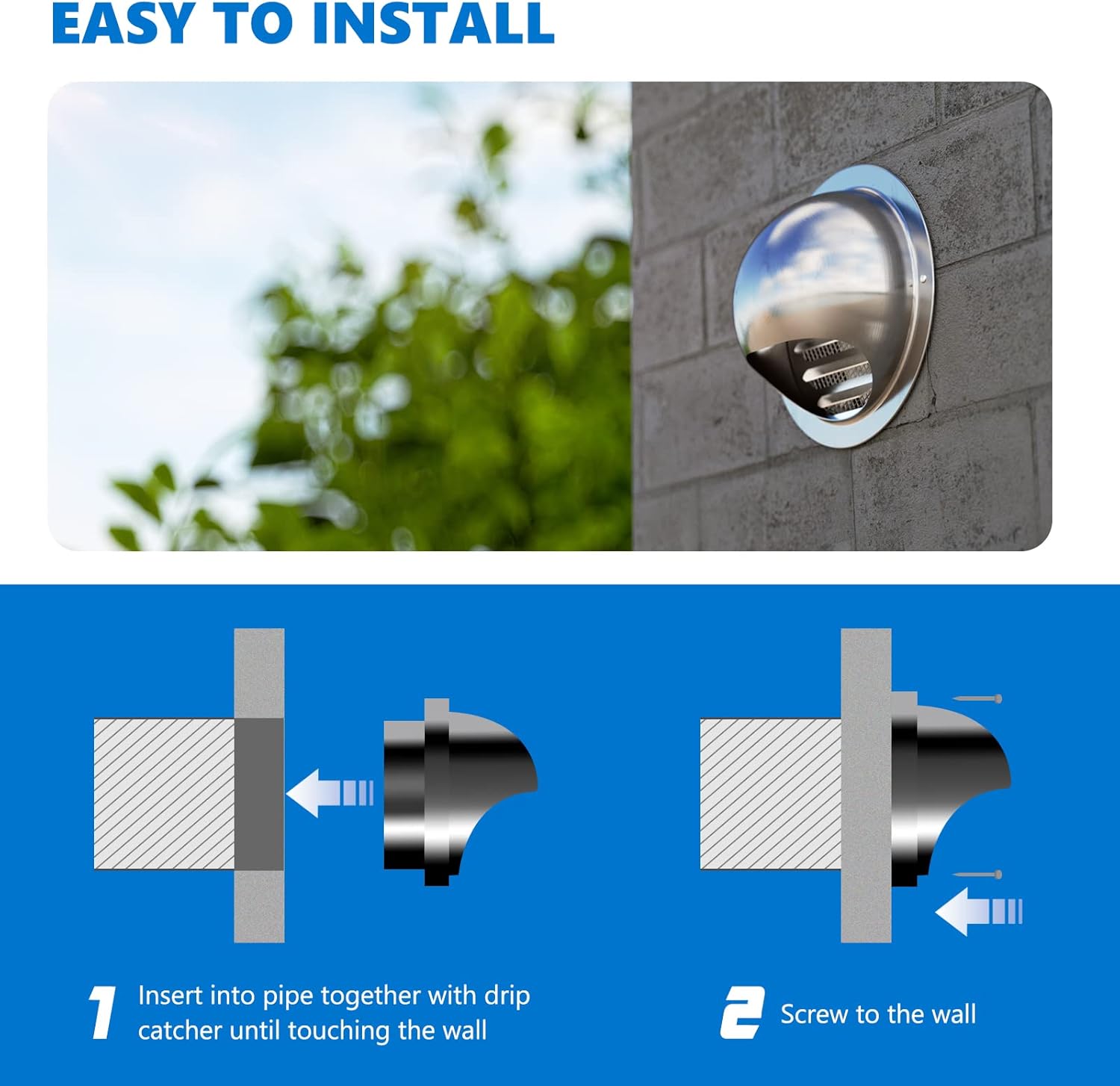 Thumbnail 6 de Hon&Guan 95mm Griglia di Ventilazione Rotonda in Acciaio Inox con Rete Anti Insetti – Protezione e Design
