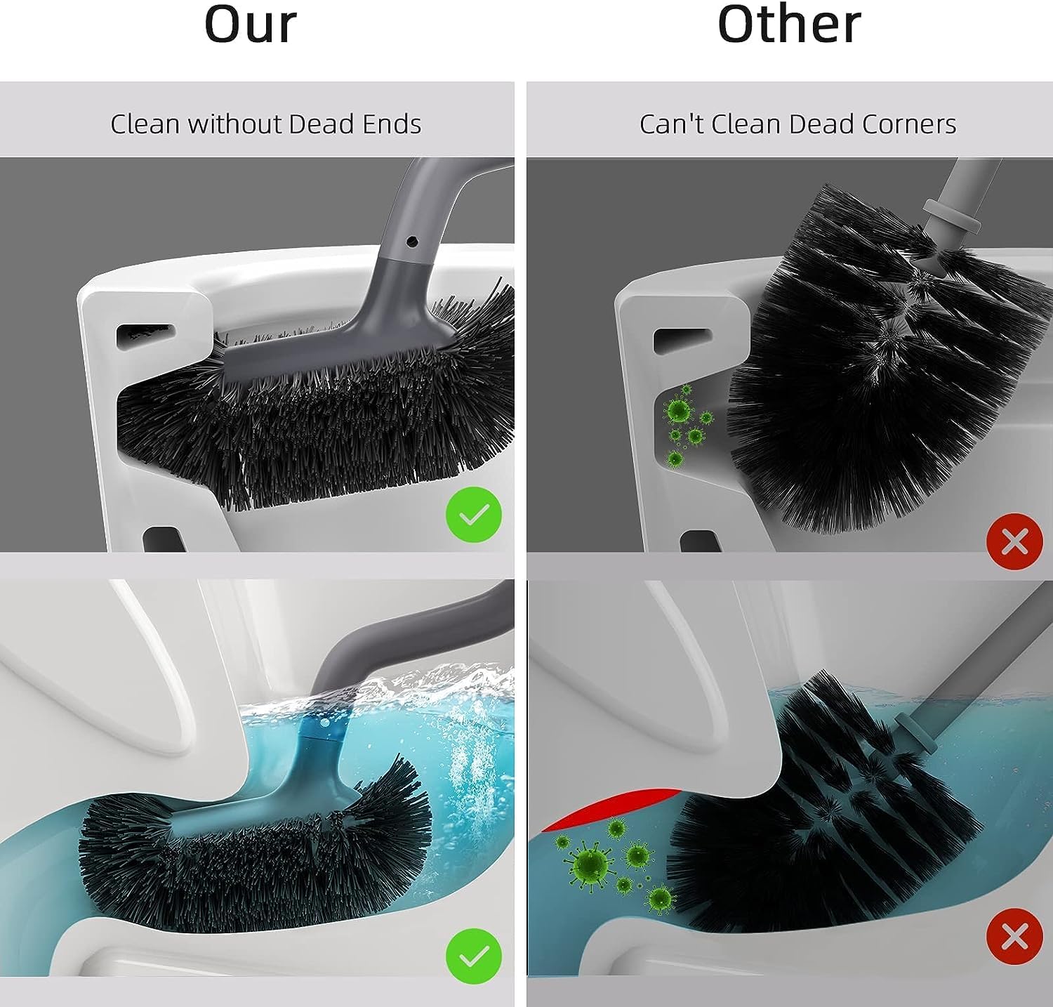 Thumbnail 2 de HAMITOR Toilet Bowl Brush Holder Toilet Brush Set, S-Shaped Head, Grey