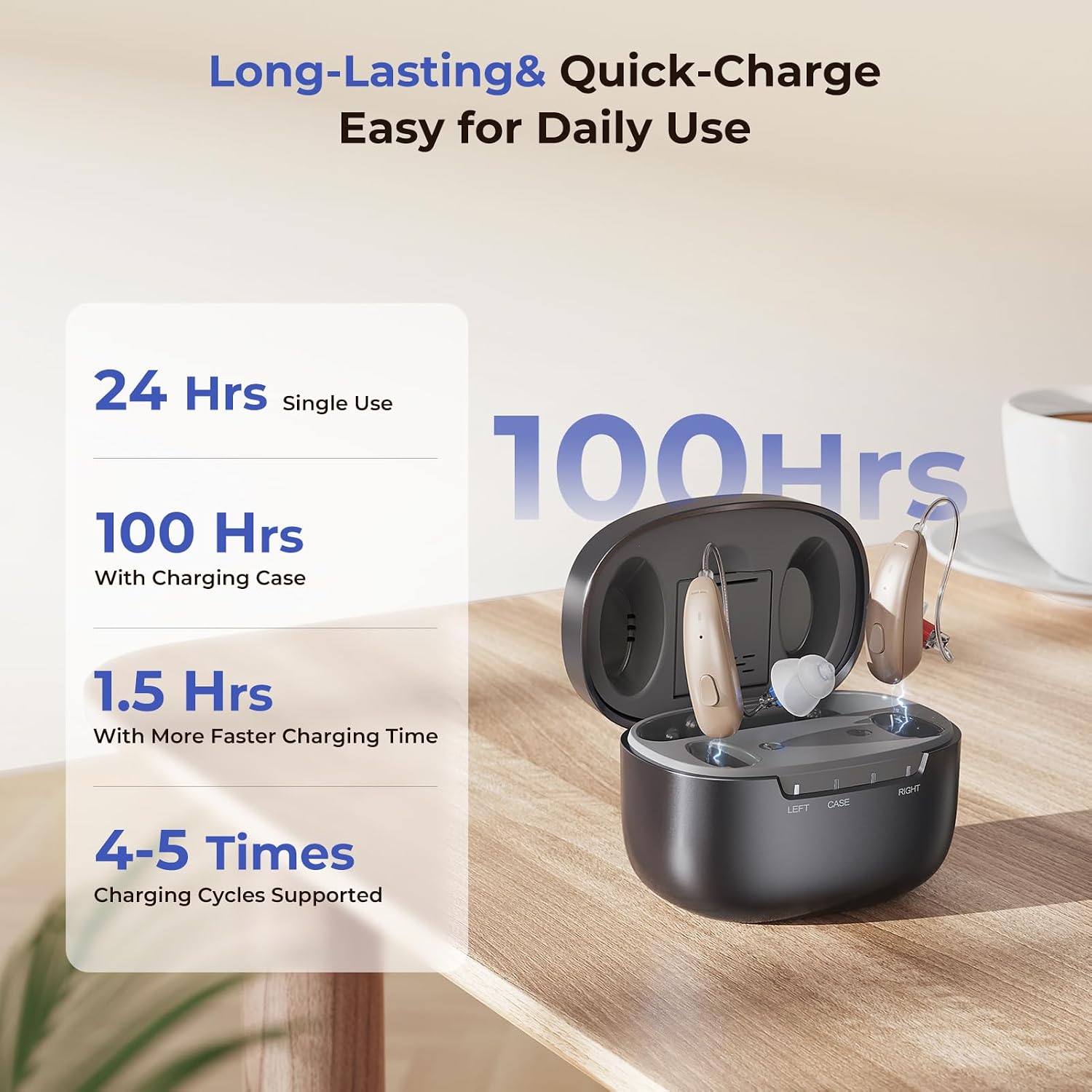 Detalle de Villear Rechargeable Hearing Aids with AI Noise Cancelling and 100-Hour Case