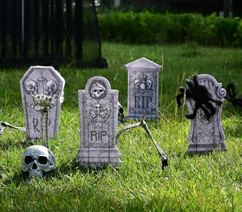 Detalle de Maxee Halloween-Grabsteindeko mit 4 Motiven, 6 Lichterketten und Erdspießen
