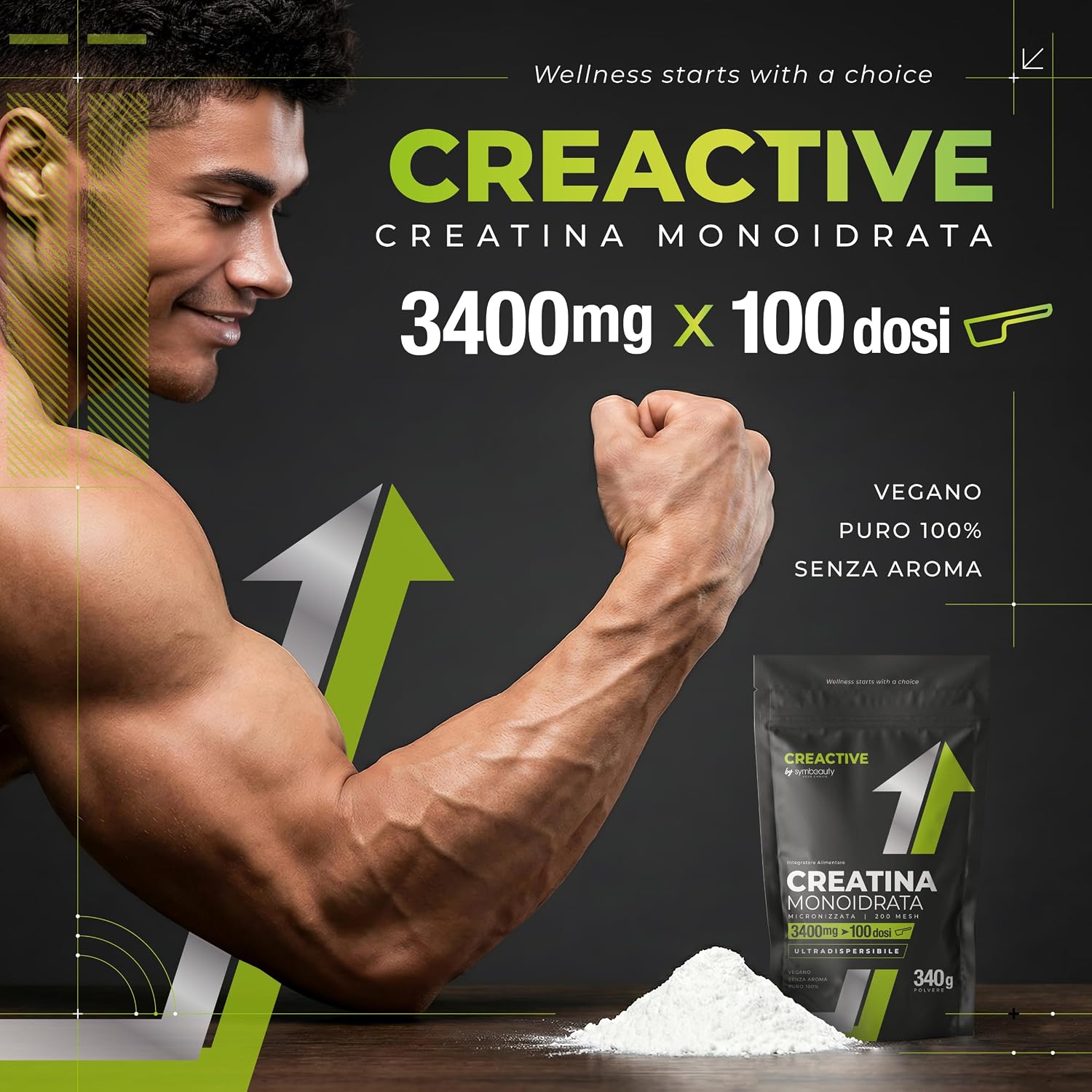 Thumbnail 1 de Symbeauty Creatina Monoidrata 100 Dosi 340 g – Ultra Dispersibile, Vegana, Made in Italy