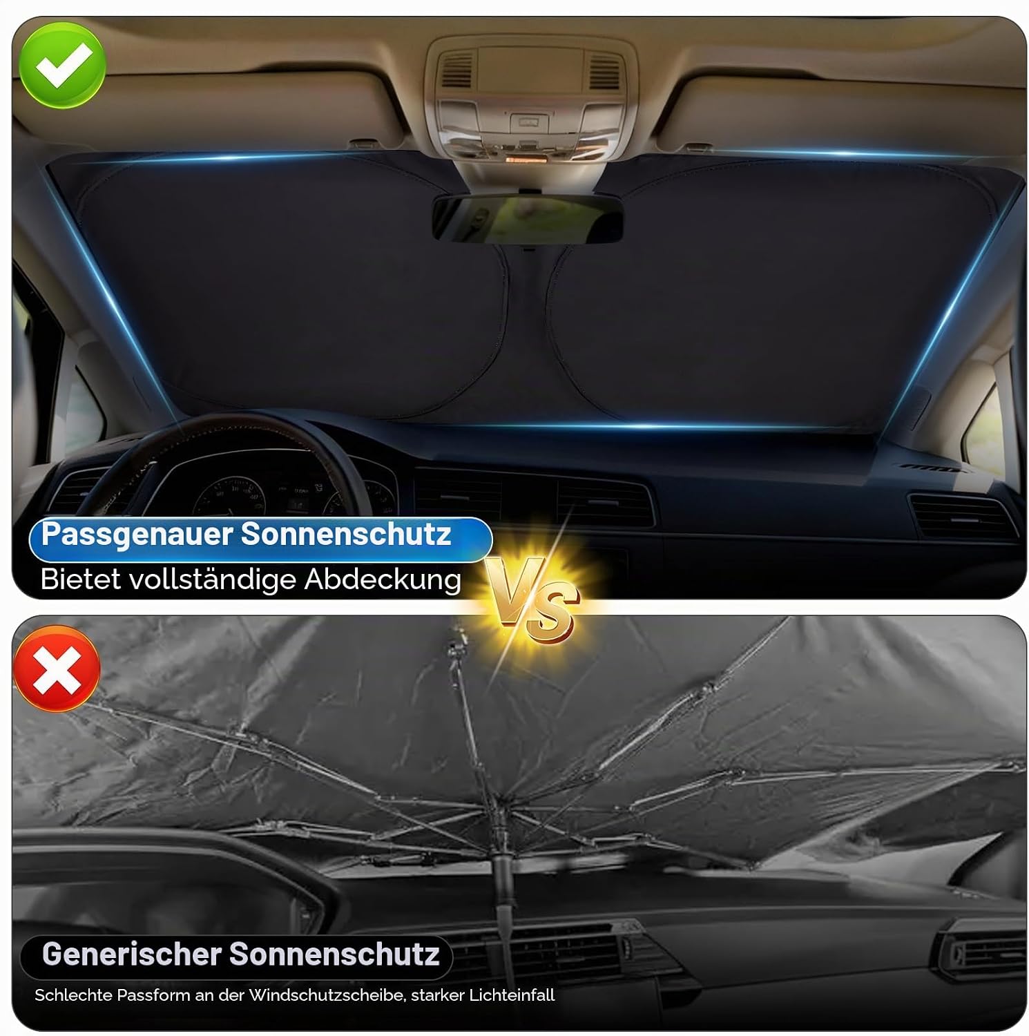 Detalle de ZATOOTO Frontscheiben-Sonnenschutz für VW Multivan (T4/T5/T6) – faltbar, reflektierend, 210D