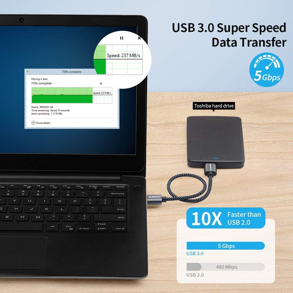 Detalle de Câble USB 3.0 SUNGUY Micro B (USB-A mâle vers Micro B) 5 Gbps, 1 m