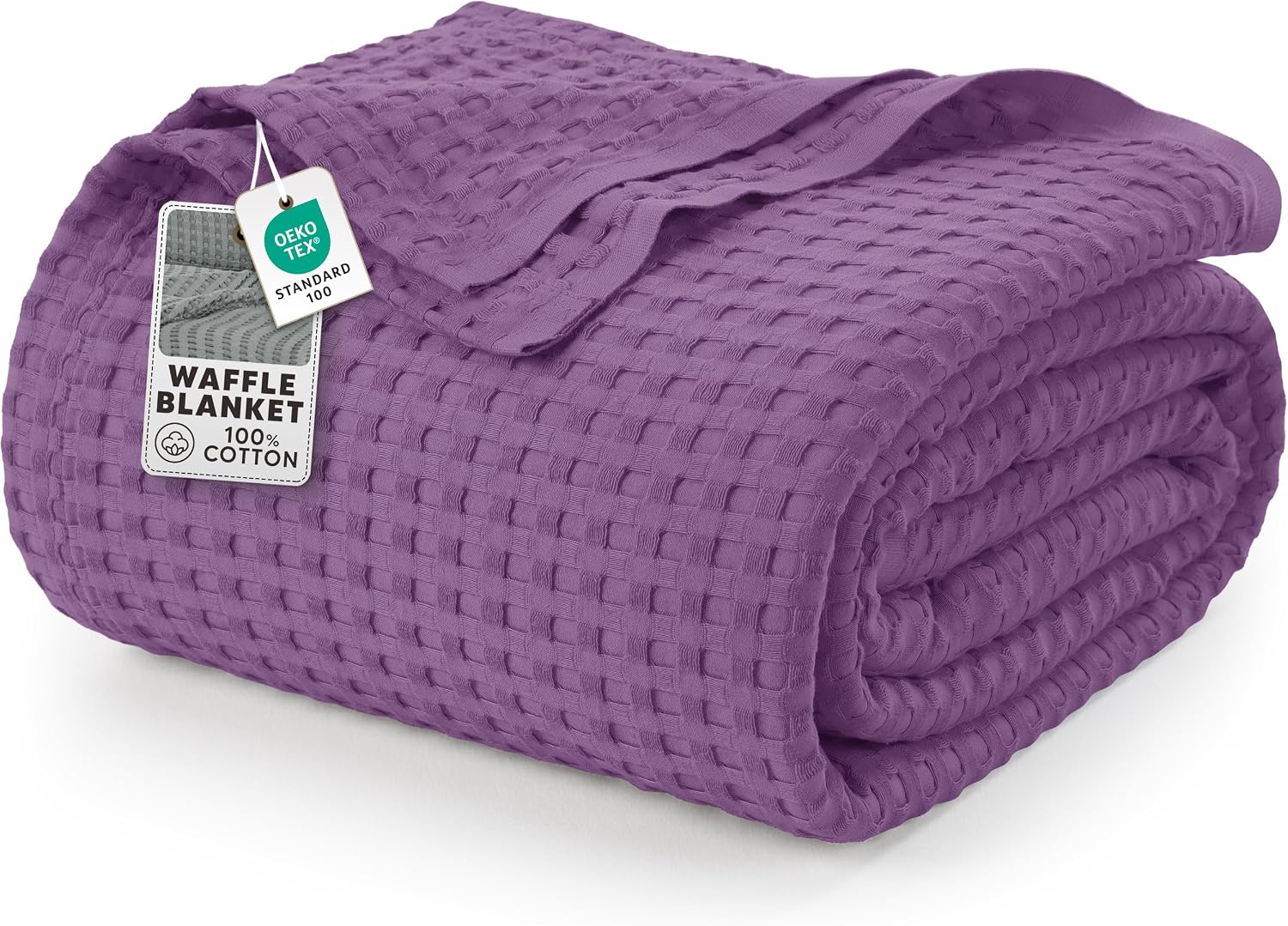 Detalle de Utopia Bedding – bawełniany koc waflowy 300 GSM, śliwkowy, 228 × 228 cm