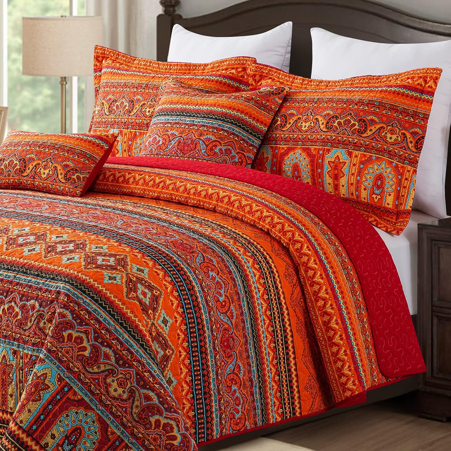 Detalle de BEDIFANY Cotton Quilts Queen Size Set (3-Piece) — Lightweight Boho Stripe Quilt with 2 Pillow Shams