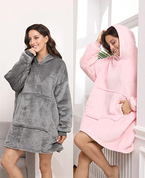 Thumbnail 6 de Lostrain Oversized Blanket Hoodie, Grey Sherpa-Lined Flannel with Hood and Pocket