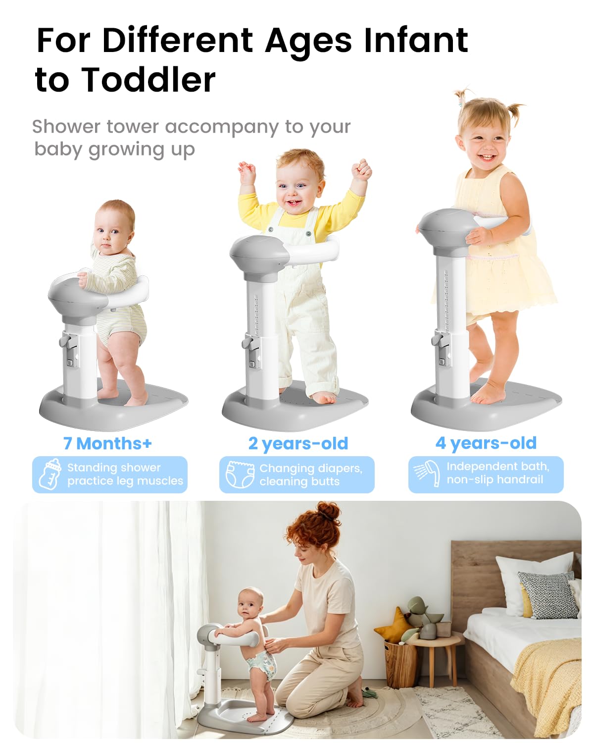 Detalle 2 de COOSEYA Baby Bath with Shower Stand Support | Adjustable Shower Tower and Anti-Slip for Toddlers
