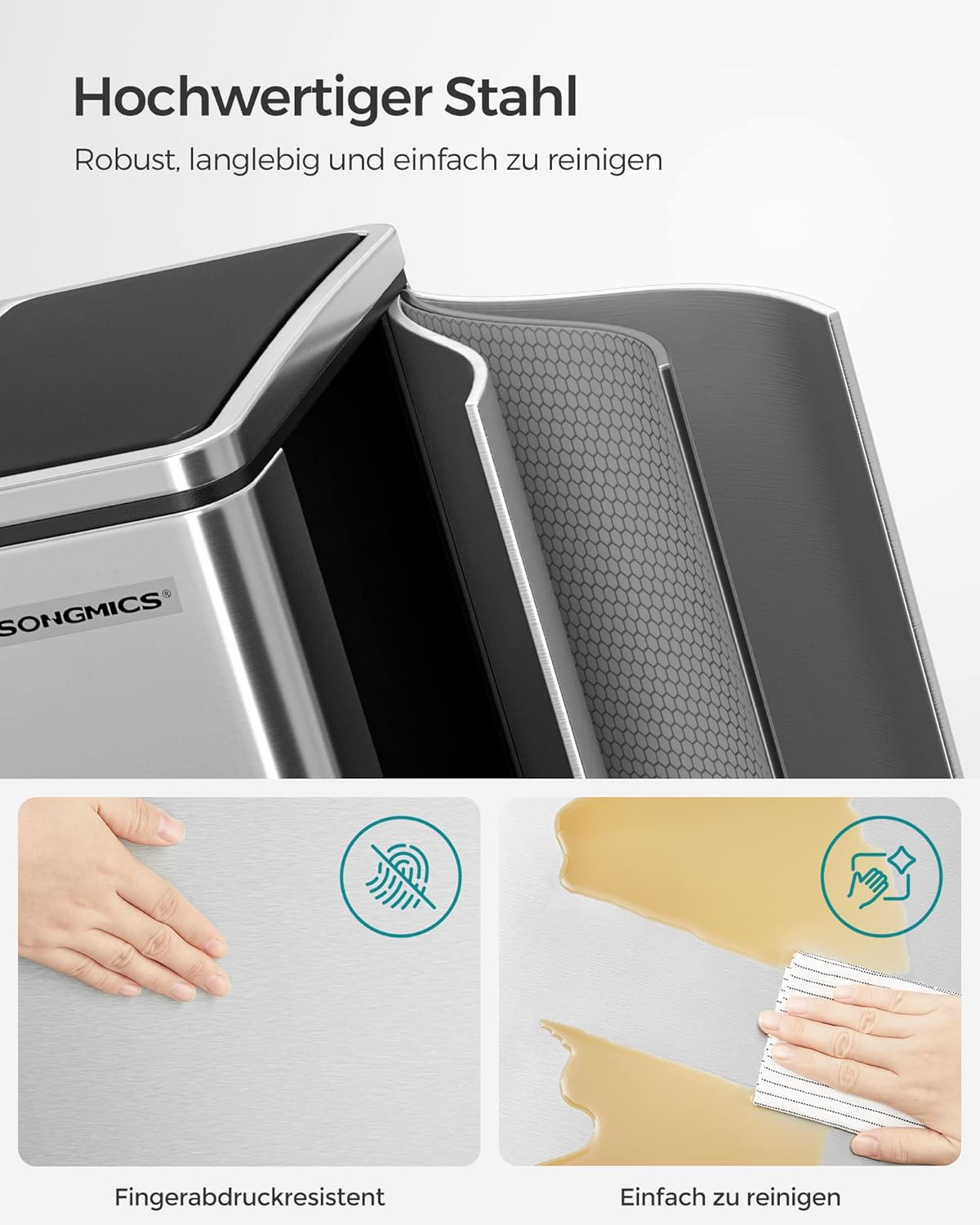 Thumbnail 3 de SONGMICS Küchen-Mülleimer LTB30H, 2×15 Liter Mülltrennsystem mit Softclose-Deckeln