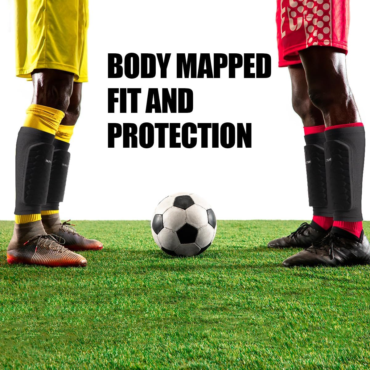 Detalle de COTLIKE Soccer Shin Guards, X-Small Nylon-Spandex Sleeves with Honeycomb Pads