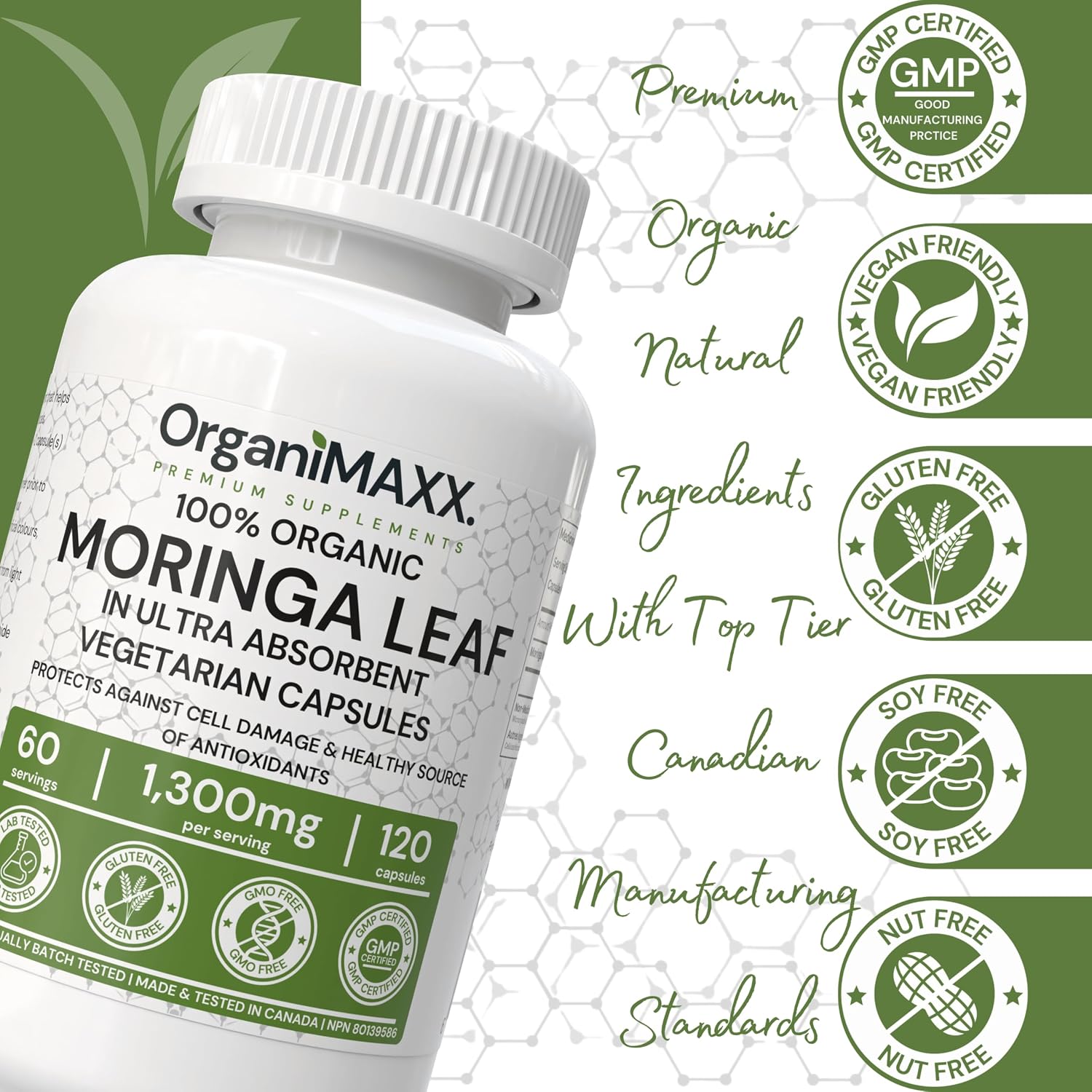 Thumbnail 1 de OrganiMAXX 1,300 mg Organic Moringa Capsules, 120 Count, Vegan