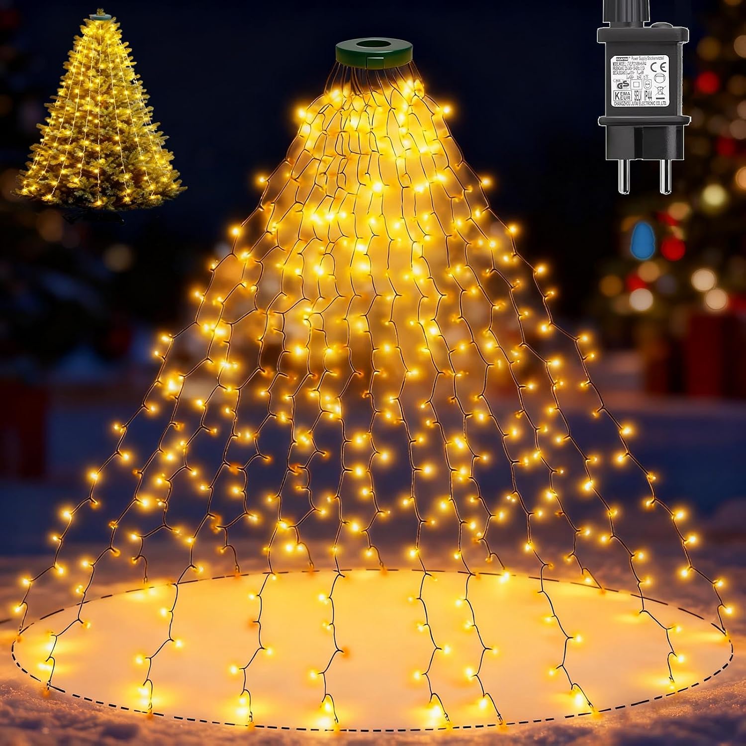 Detalle de Joycome JK-EU-YHW kerstboomverlichting met 400 warmwitte leds en 8 lichtmodi