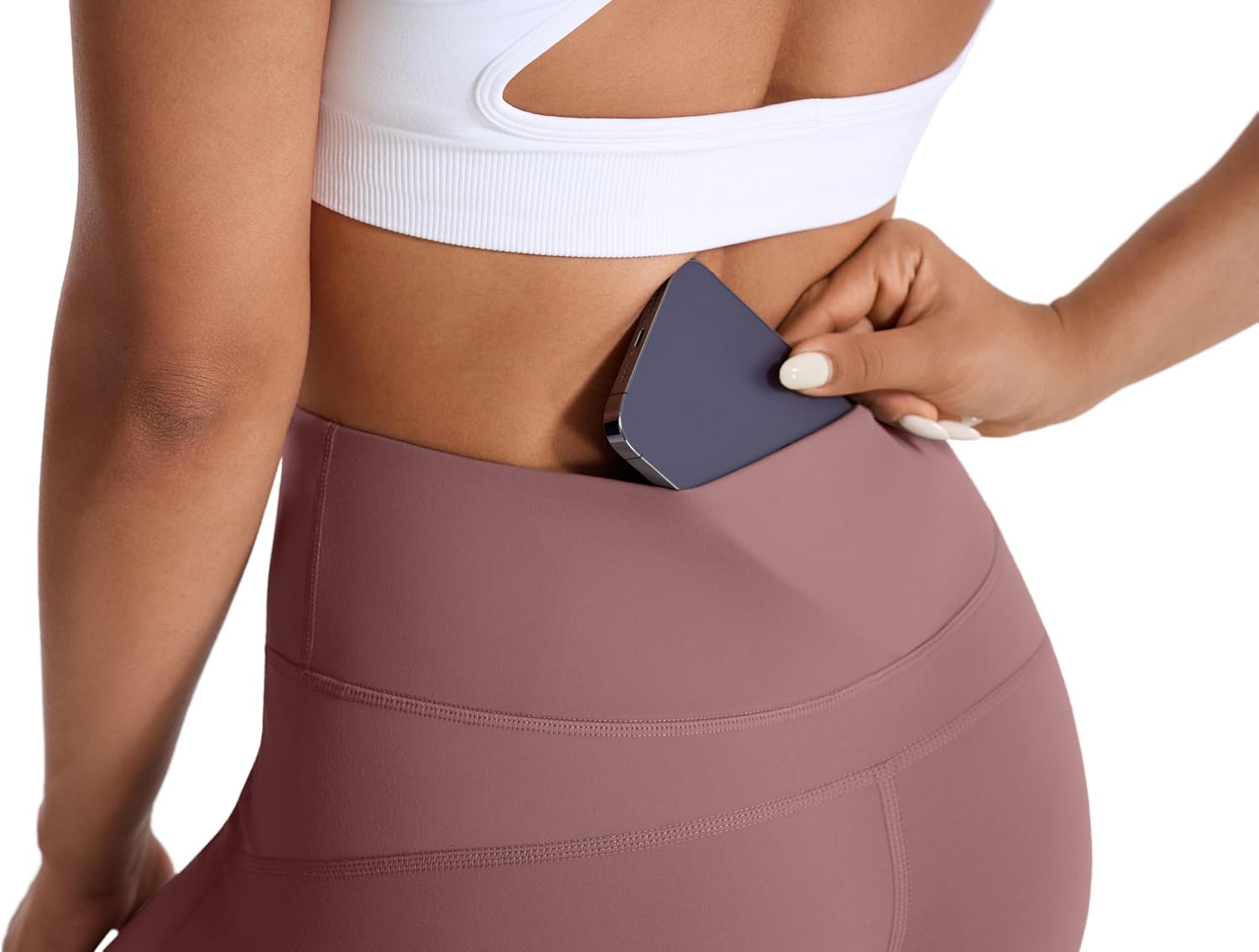 Detalle de JOYSPELS figurformende Damen-Sporthose mit Pfirsich-Design, blickdichte Leggings mit Taschen