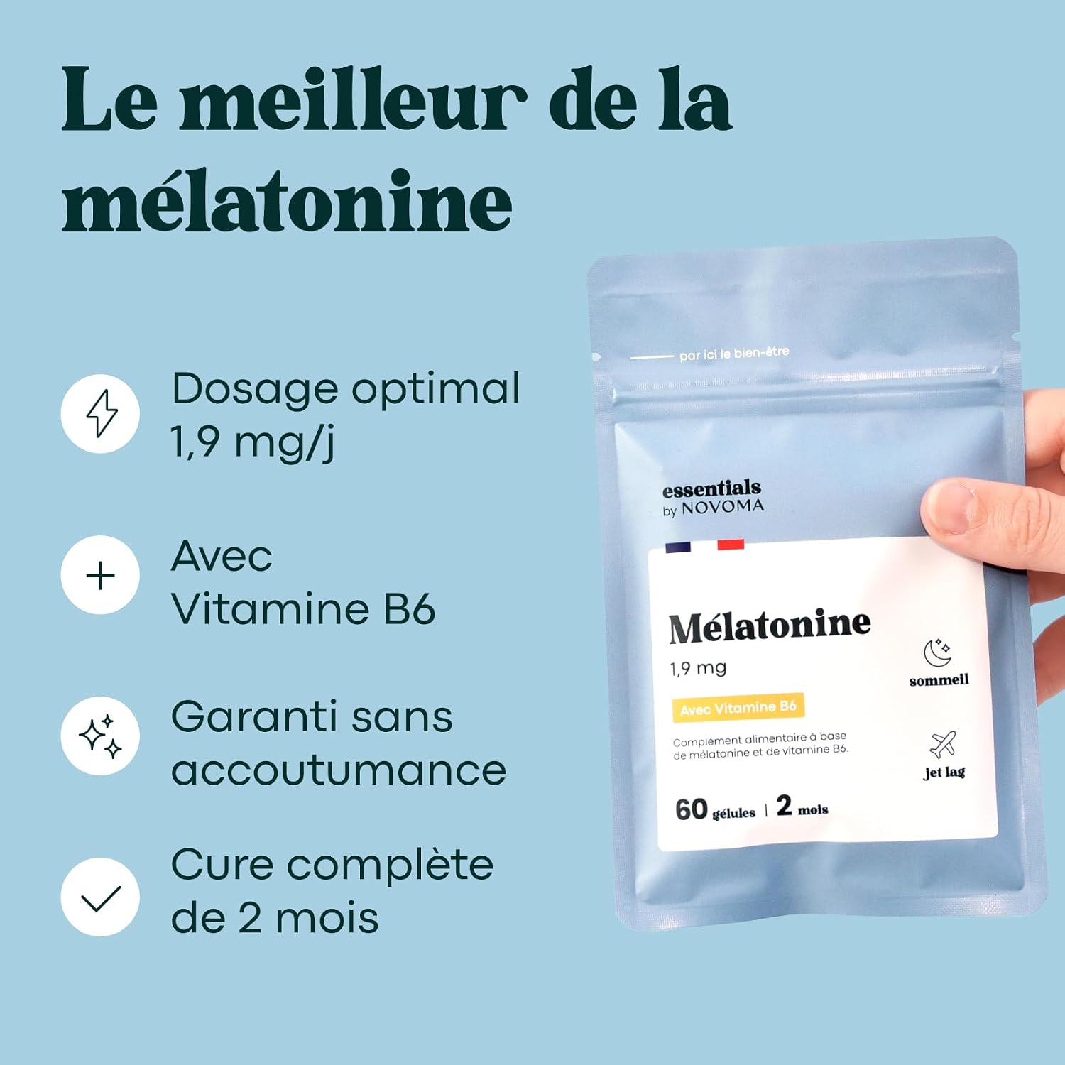 Thumbnail 2 de Mélatonine 1,9 mg Essentials by Novoma – Endormissement rapide et sommeil naturel