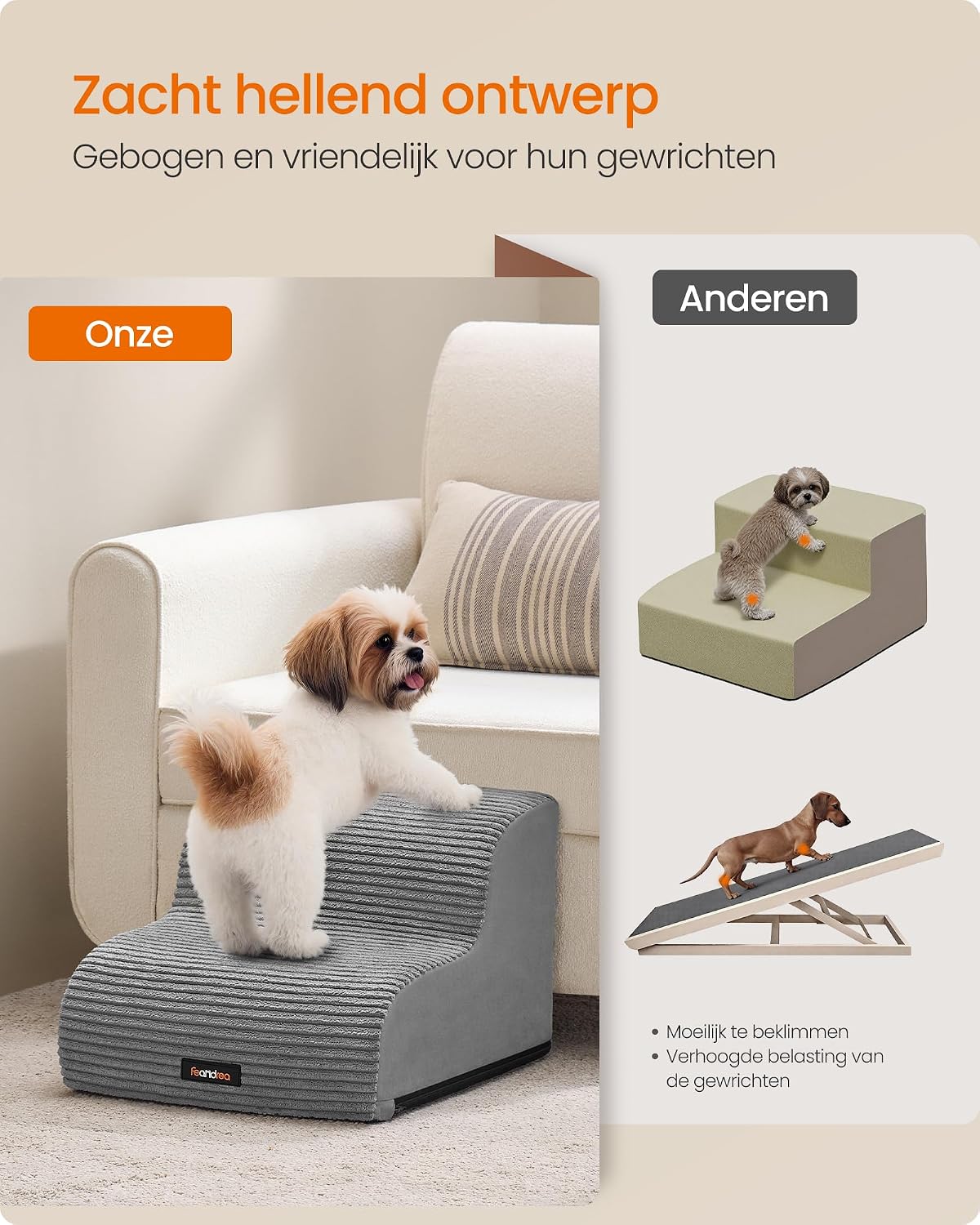 Detalle de Feandrea BADDI PPS002G01 hondentrap met 2 treden, antislip en wasbare hoes