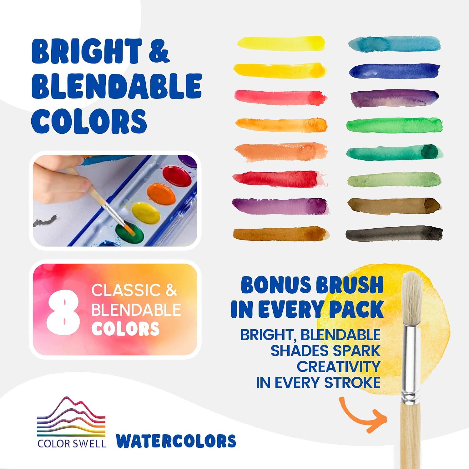 Thumbnail 3 de Color Swell Bulk Watercolors Pack with Wood Brushes - 36 Sets of 8 Washable Colors