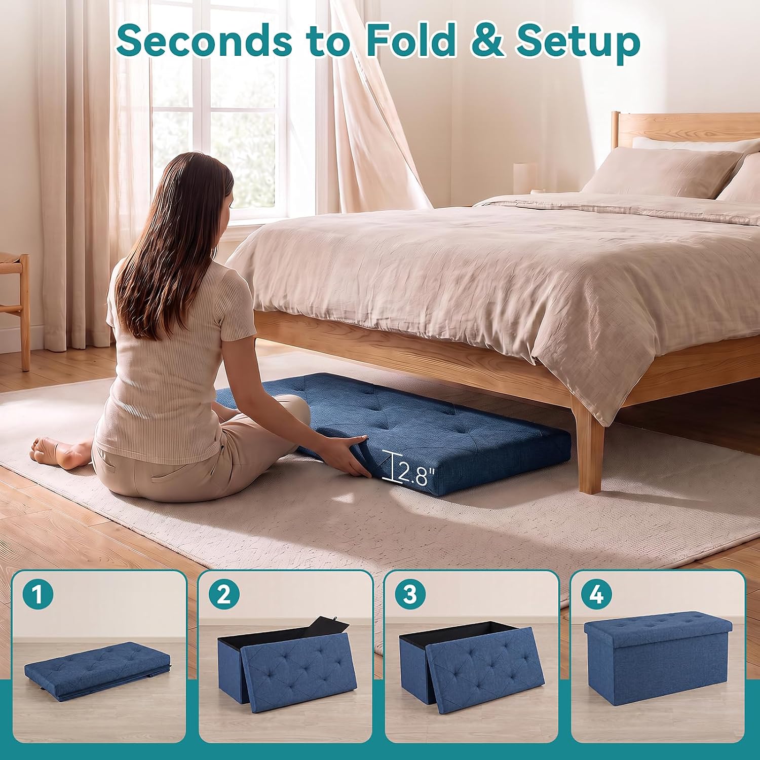 Detalle de OLIXIS Folding Storage Ottoman Bench, 30-Inch