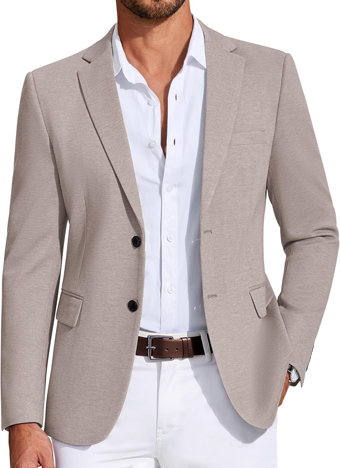 Detalle de COOFANDY Men's Casual Knit Blazer, Lightweight Two-Button Sport Coat