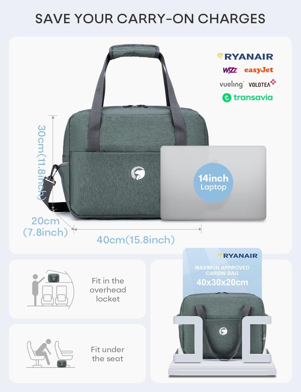 Thumbnail 2 de BAGZY Borsa Cabina 40x30x20 cm – 25L impermeabile, versatile e pieghevole per aereo e viaggi