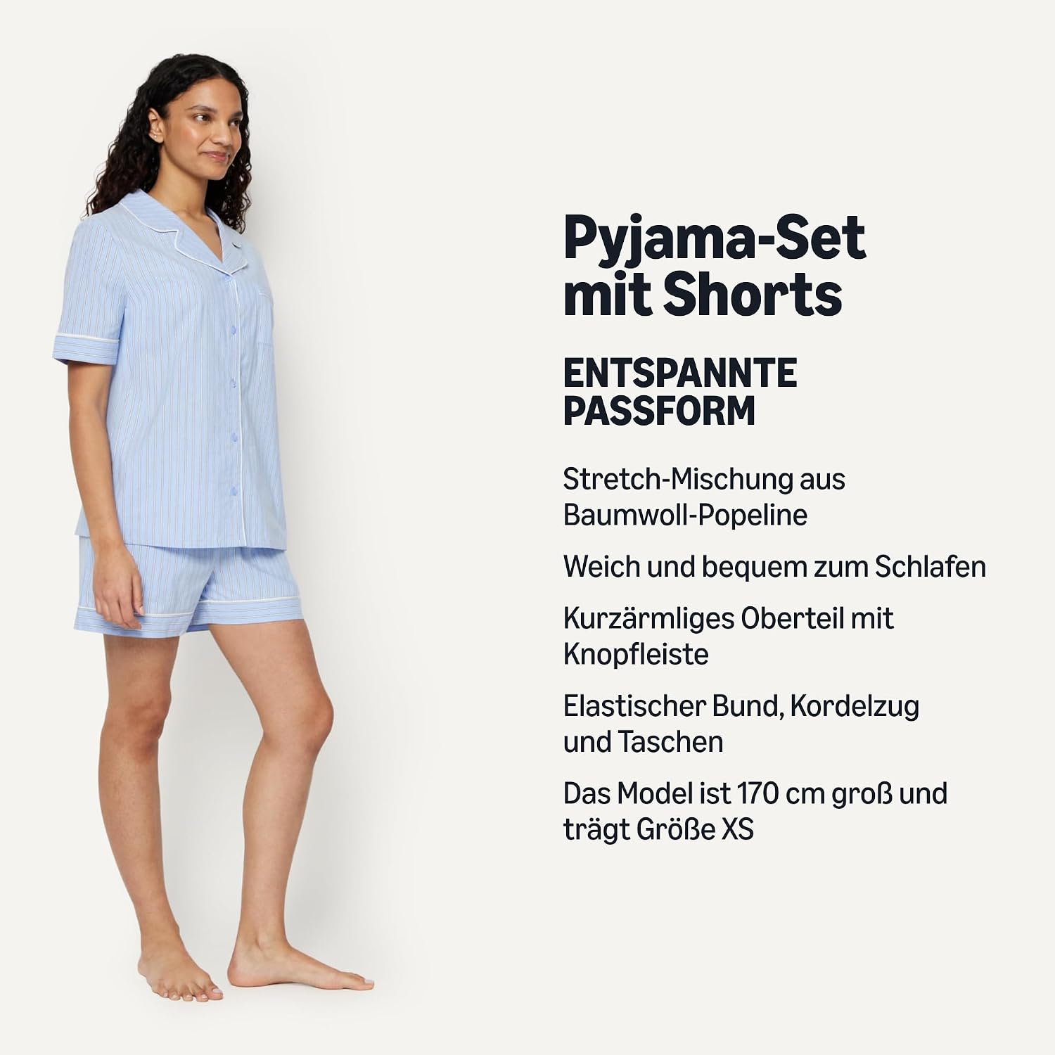 Detalle 2 de Amazon Essentials Damen Schlafanzug aus Baumwoll-Stretch-Popeline – Kurzarm, Shorts