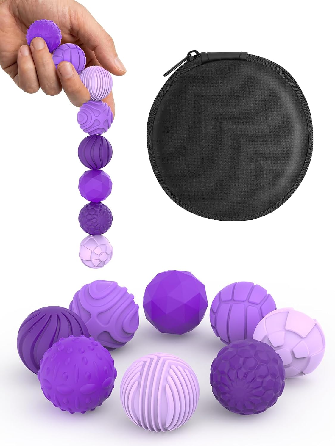 Detalle de UZAHSK Lot de 8 balles magnétiques en silicone anti-stress (géométriques, violet)