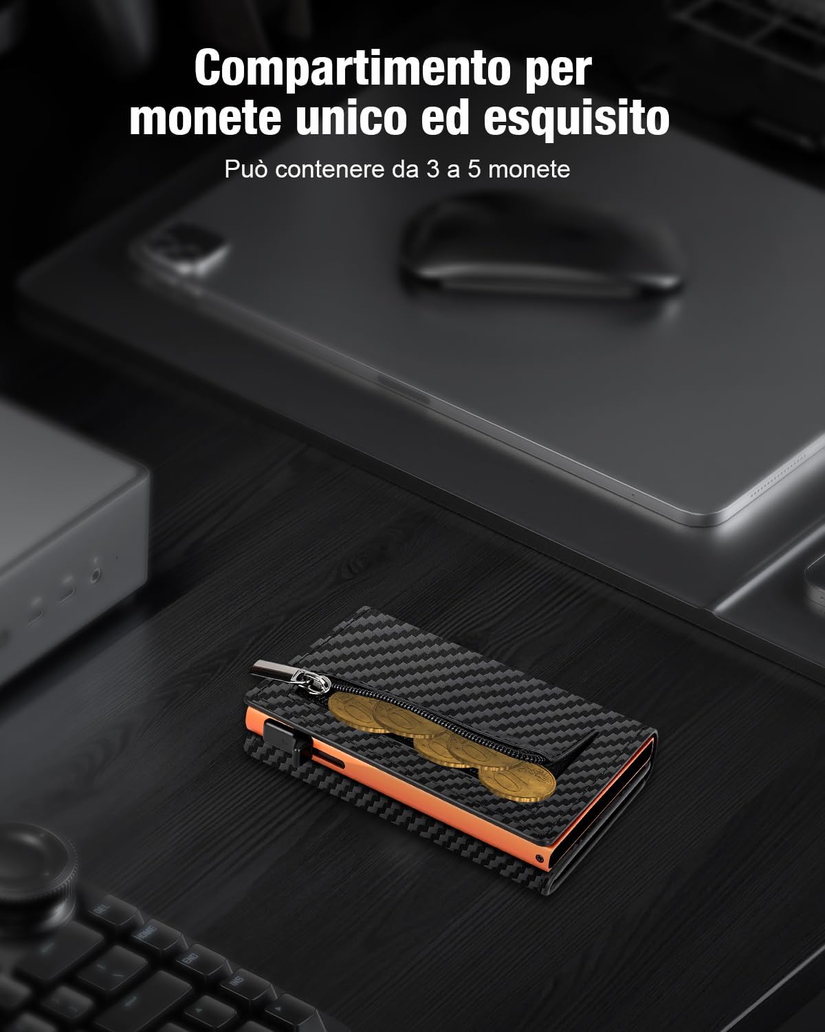 Detalle de Porta Carte di Credito Uomo Piccolo: Portafoglio Slim con Chiusura Magnetica e Finestra ID