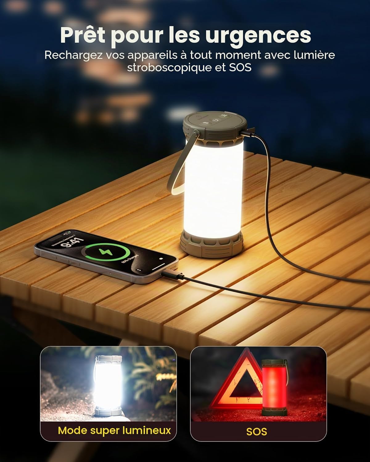 Detalle de Glocusent Lampe Camping Rechargeable — 1500 lm, 135 LEDs, 200 h d’autonomie, 3 températures, USB‑C