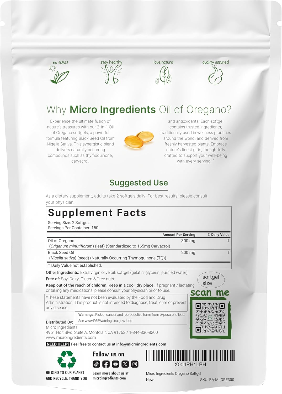 Detalle 2 de Micro Ingredients Oregano Oil Softgels 300-count