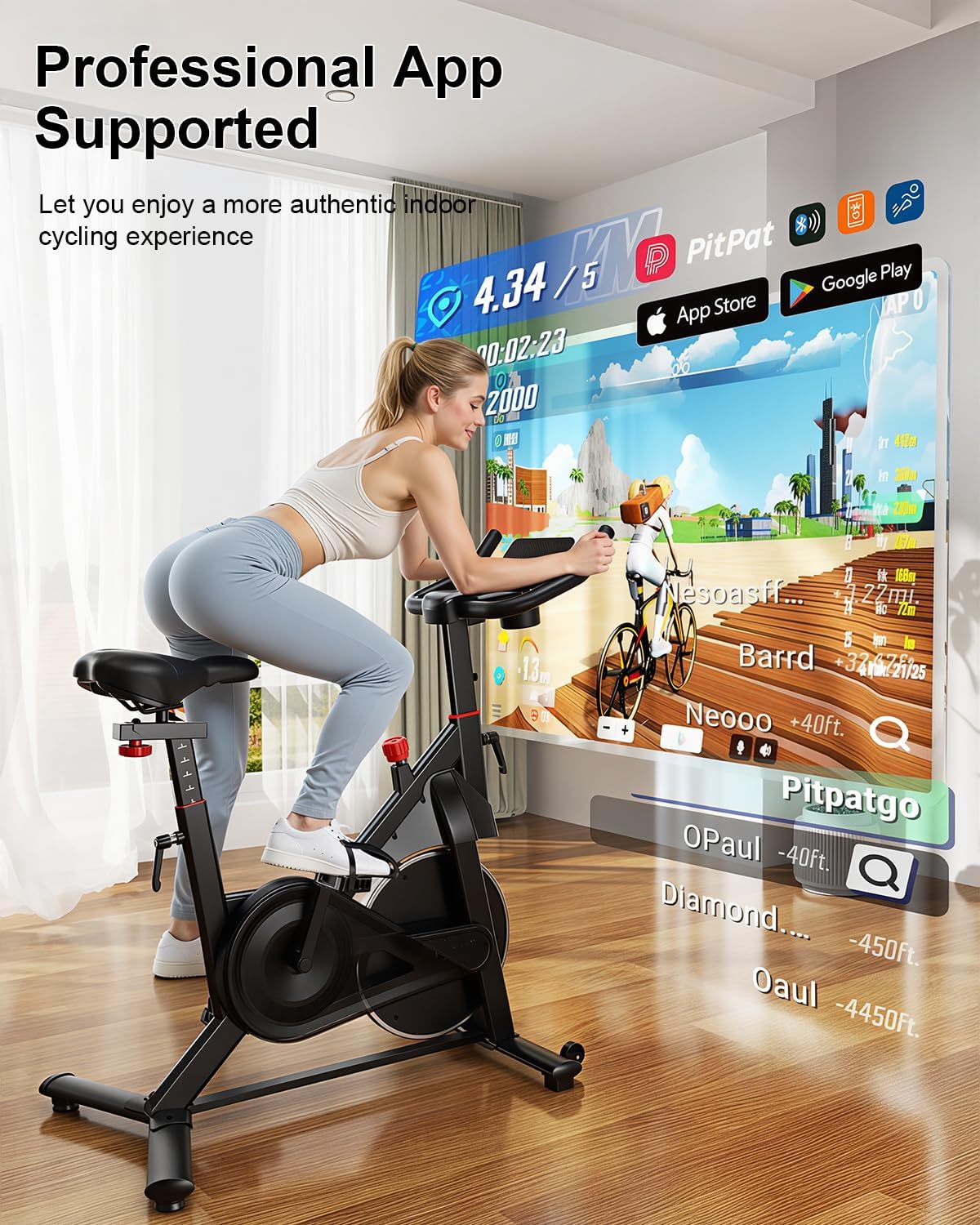 Detalle 2 de Lacuffy indoor cycling exercise bike with LCD, app support and 136 kg weight capacity
