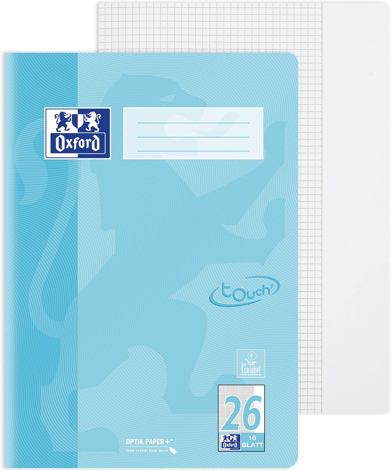 Thumbnail 1 de Oxford Schulheft Touch A4, 16 Blatt, Lineatur 26, kariert, pastell blau – 15er Pack