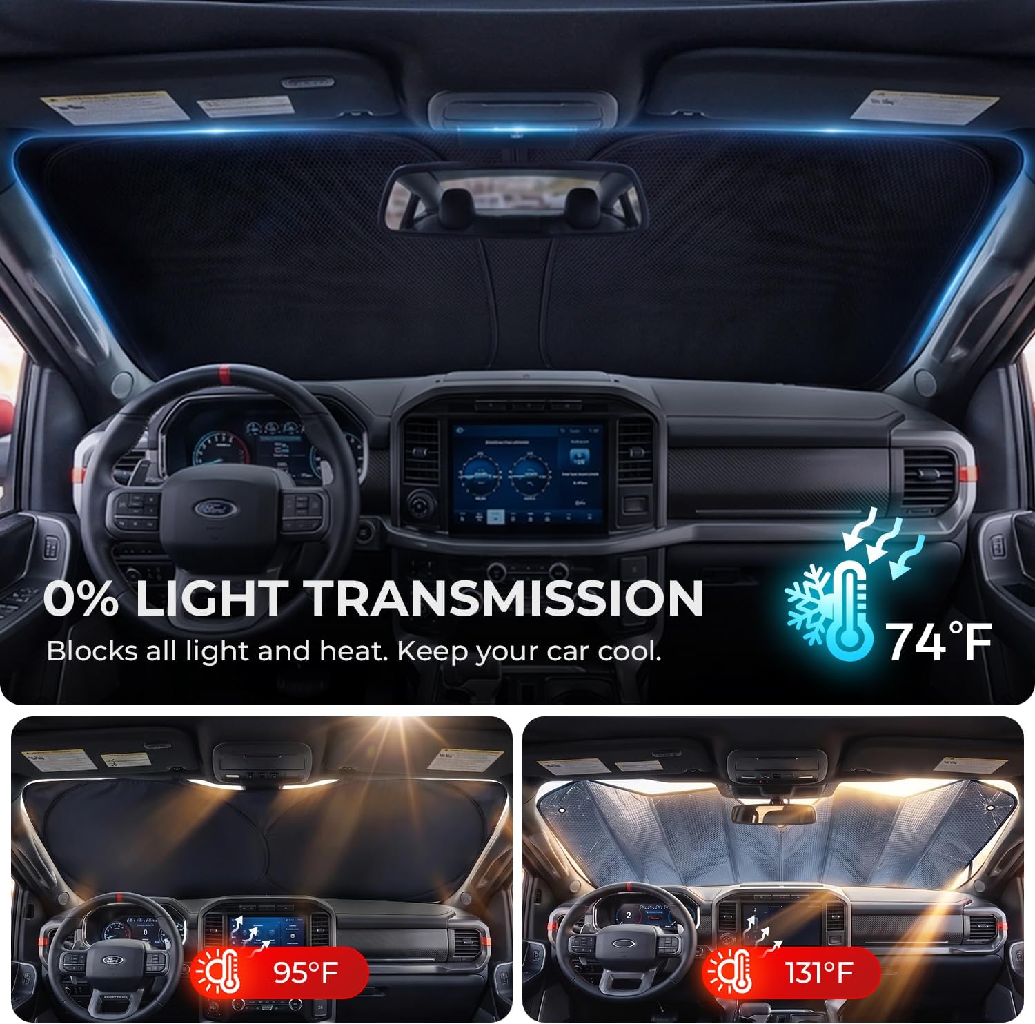Thumbnail 4 de DooGooCoo 2026 Upgraded Windshield Sun Shade for Ford F-150 (2021–2026) – Custom Fit with Ice-Crystal Cooling