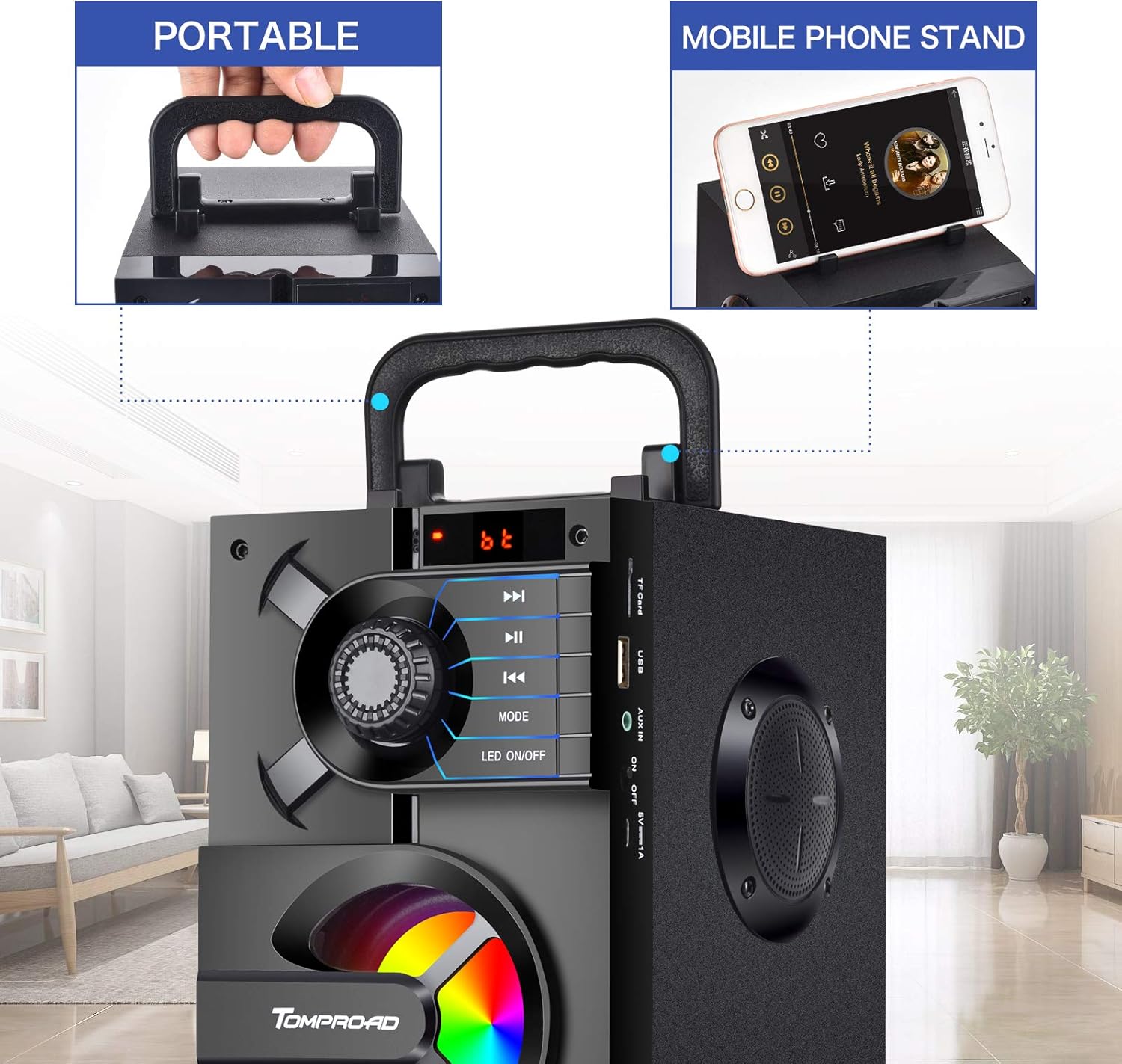 Detalle 1 de Portable Bluetooth Speaker with Subwoofer and LED Lights