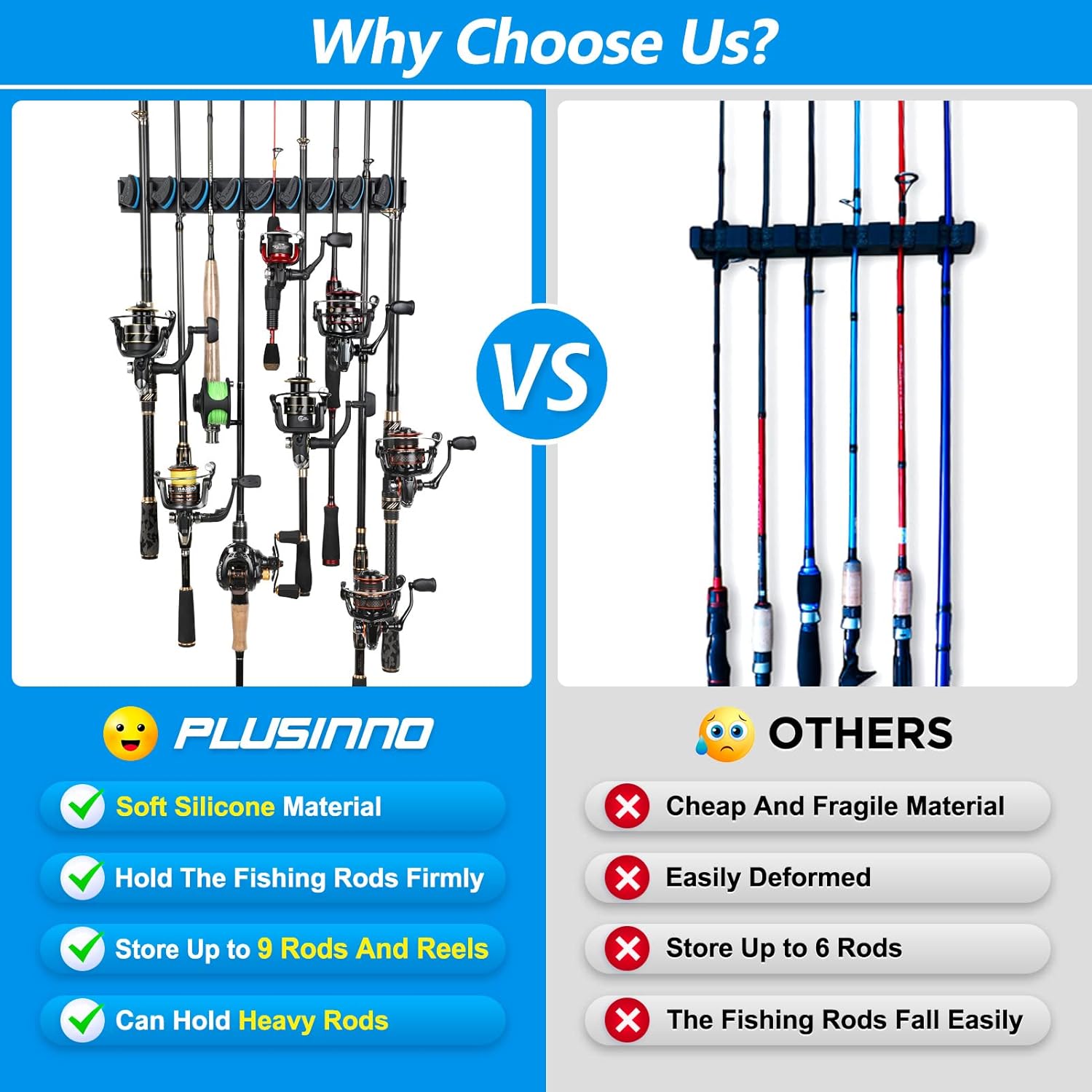 Thumbnail 4 de PLUSINNO Vertical Fishing Rod Holder (Wall Mounted) — Stores Up to 9 Rods or Combos