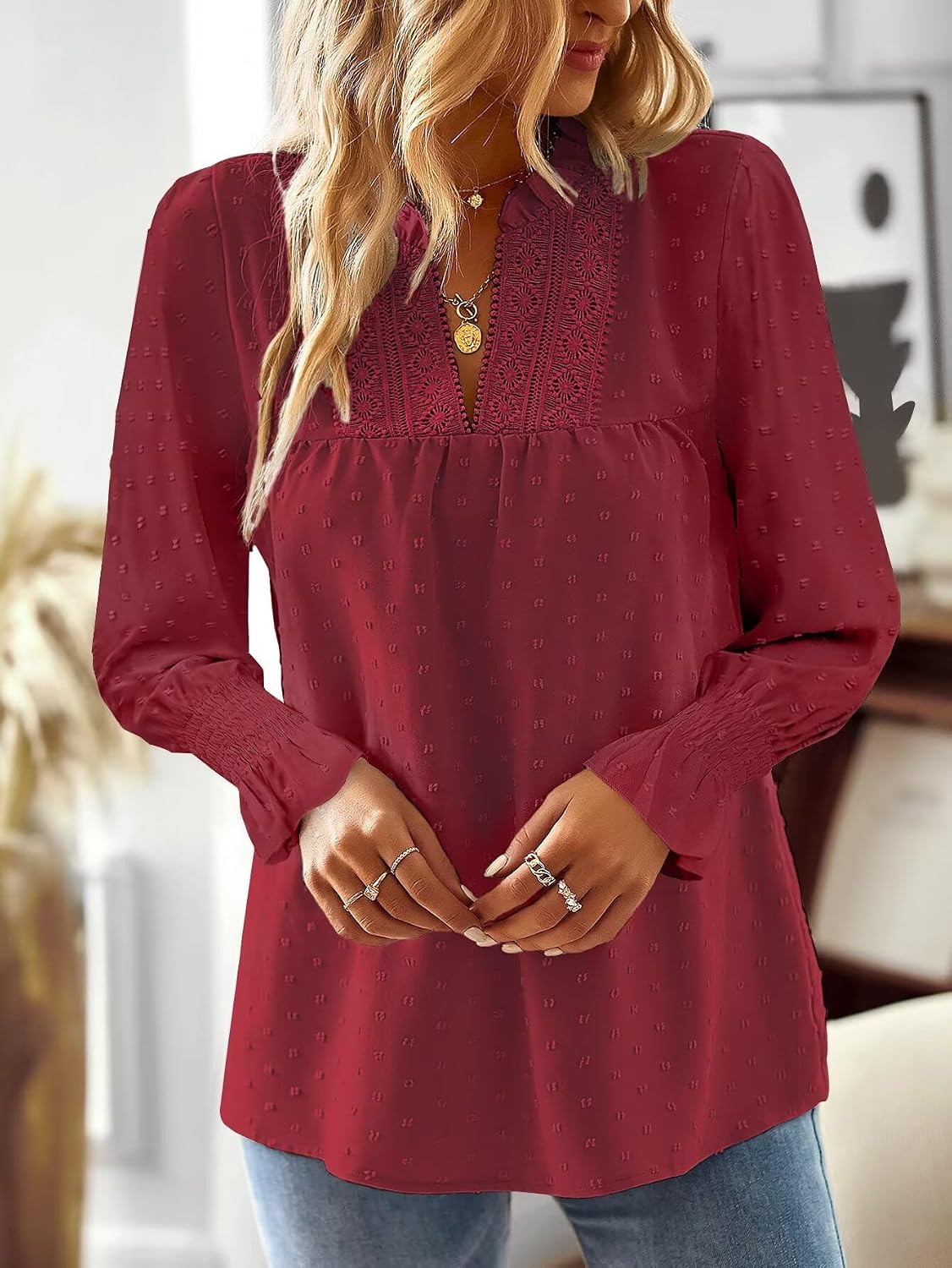 Thumbnail 4 de Falechay Boho Tops V Neck Swiss Dot 2026