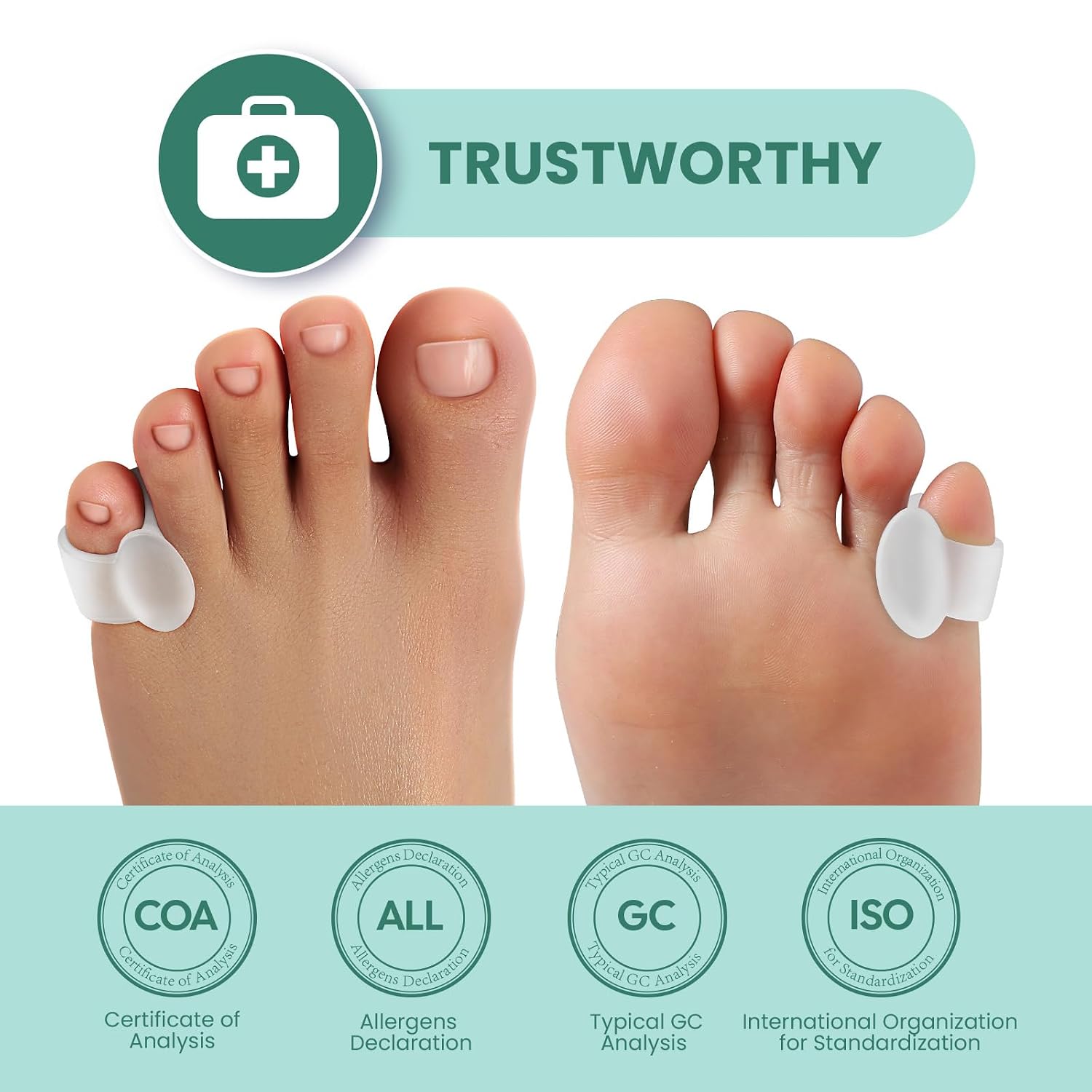 Detalle 2 de Welnove Gel Toe Spacers (12 Pack) – Aloe Vera Infused Silicone Pinky Toe Separators