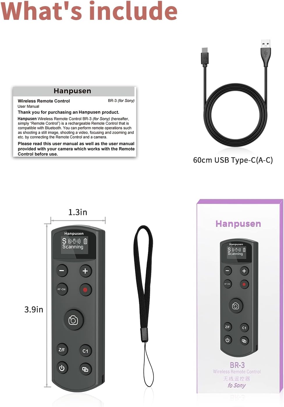 Thumbnail 6 de Hanjpusen Wireless Shutter Remote for Sony Cameras with OLED Screen (Rechargeable) – Replaces RMT-P1BT