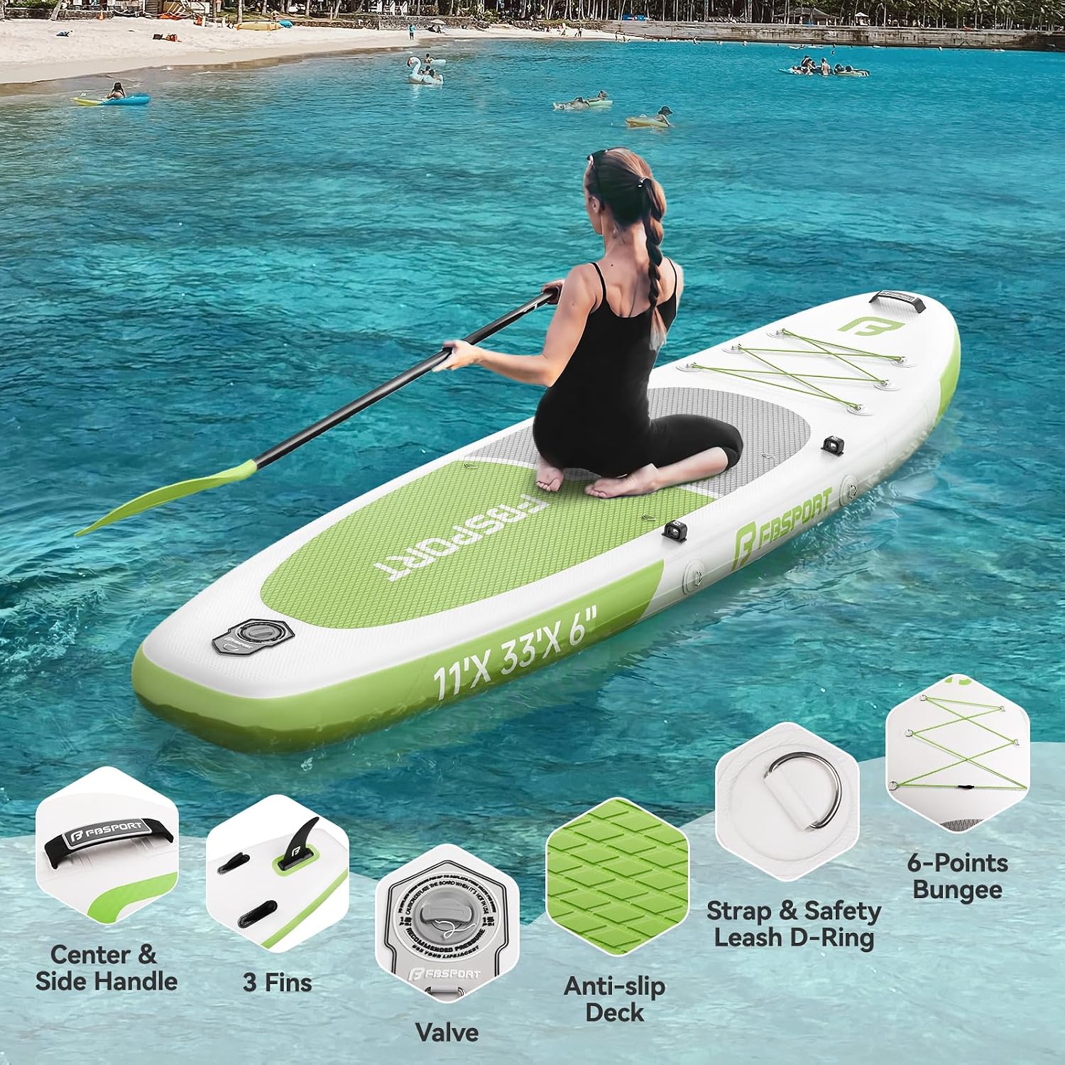 Detalle 2 de FBSPORT Tavola SUP Gonfiabile Adulti 335 cm — Set completo per surf, yoga e viaggi