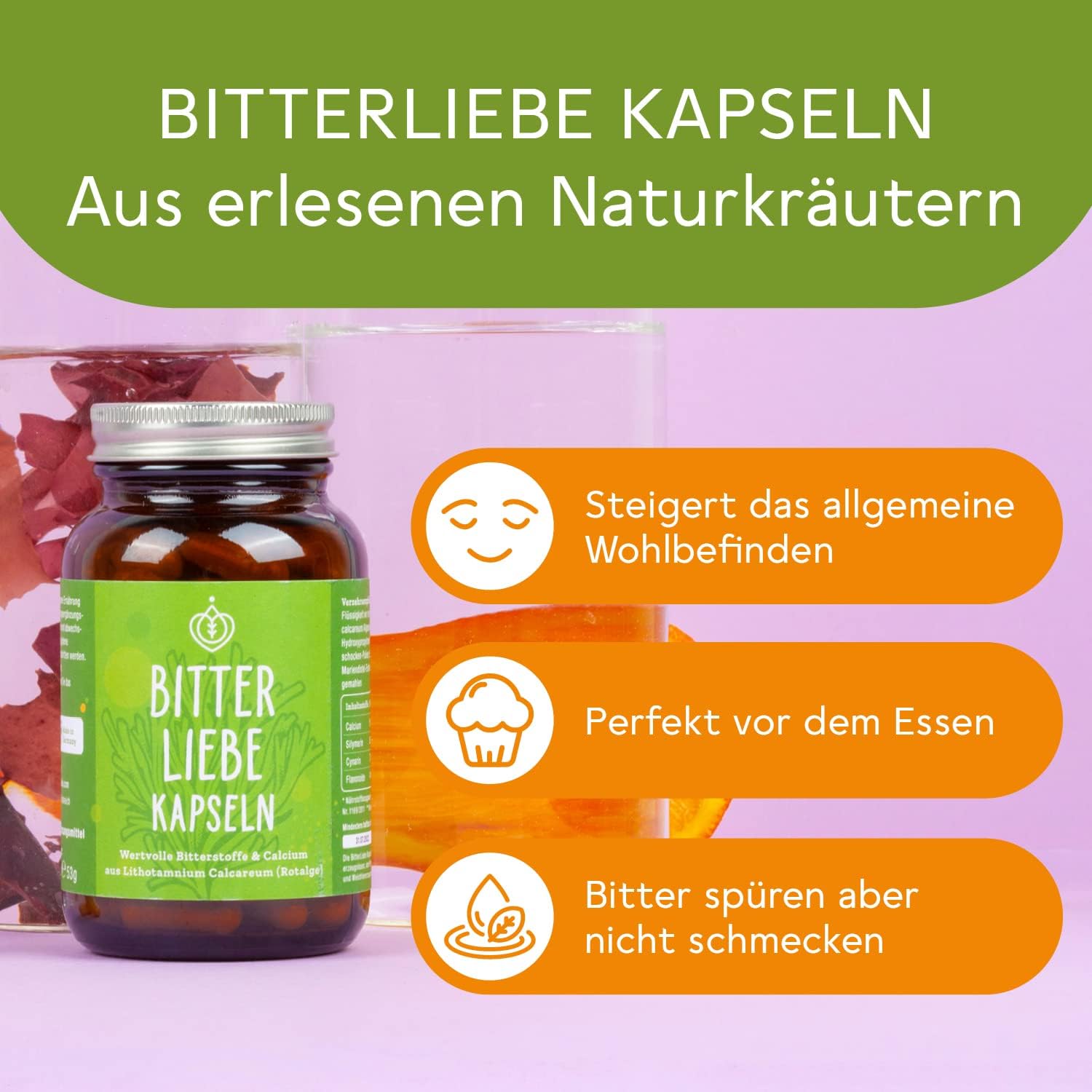 Detalle de BitterLiebe Bitterstoffe Kapseln – Hochdosierte Bitterstoffe mit Mariendistel, Löwenzahn und Artischocke (vegan, Hildegard von Bingen) – 90 Kapseln