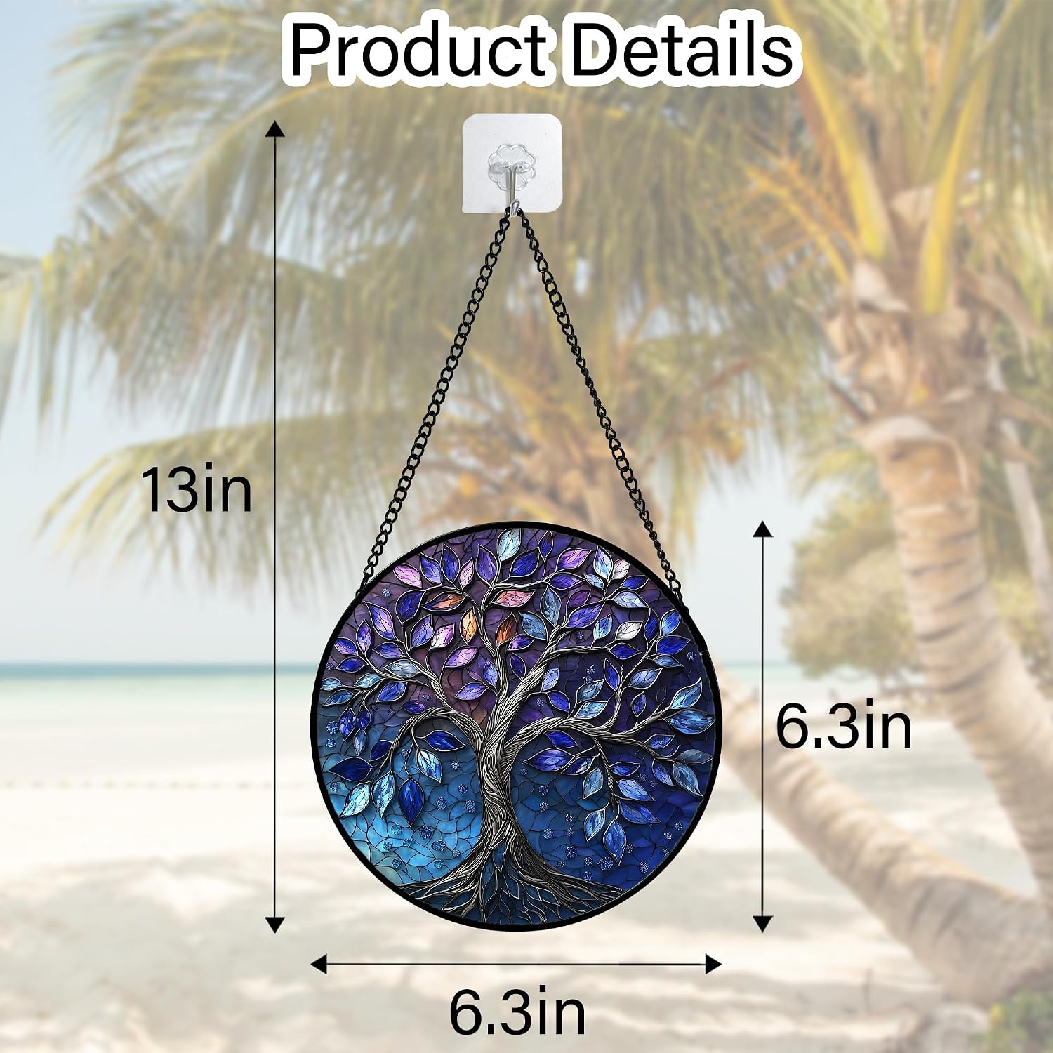 Thumbnail 6 de DASTOLL Blue Purple Tree of Life Stained Glass Window Hanging, 6.3-Inch