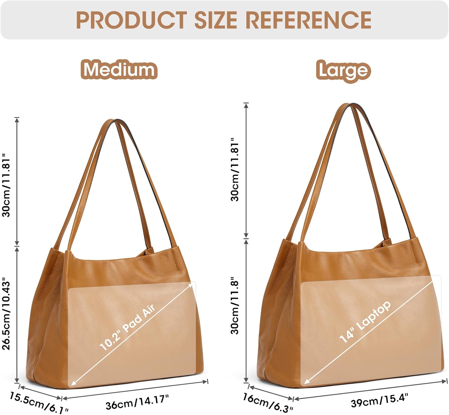 Detalle 2 de Kattee sac fourre-tout en cuir véritable souple pour femme – pratique et élégant