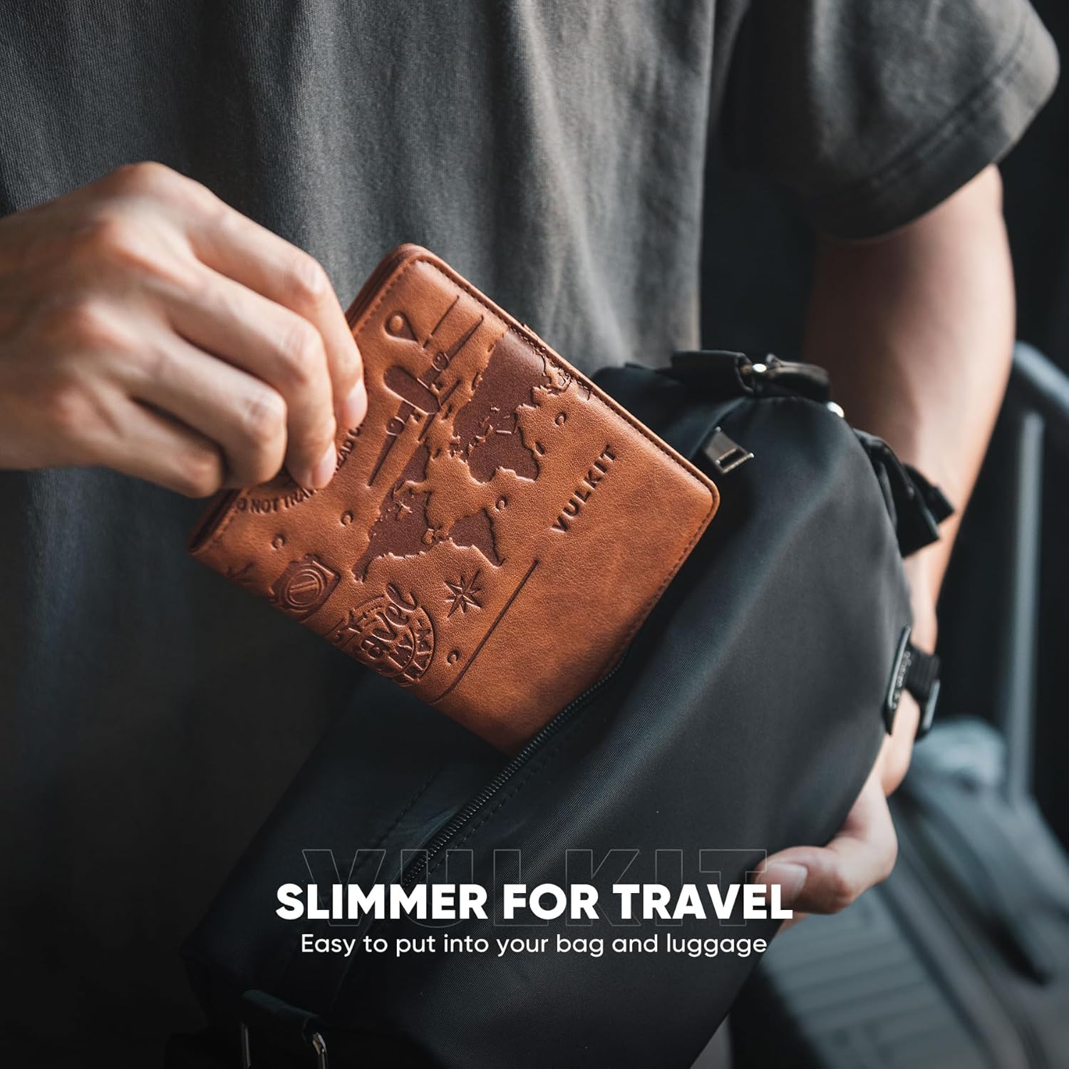 Detalle 2 de VULKIT Leather RFID Blocking Travel Wallet - Organiser with Passport Holder, Business & Credit Card Slots, Boarding Pass Pocket