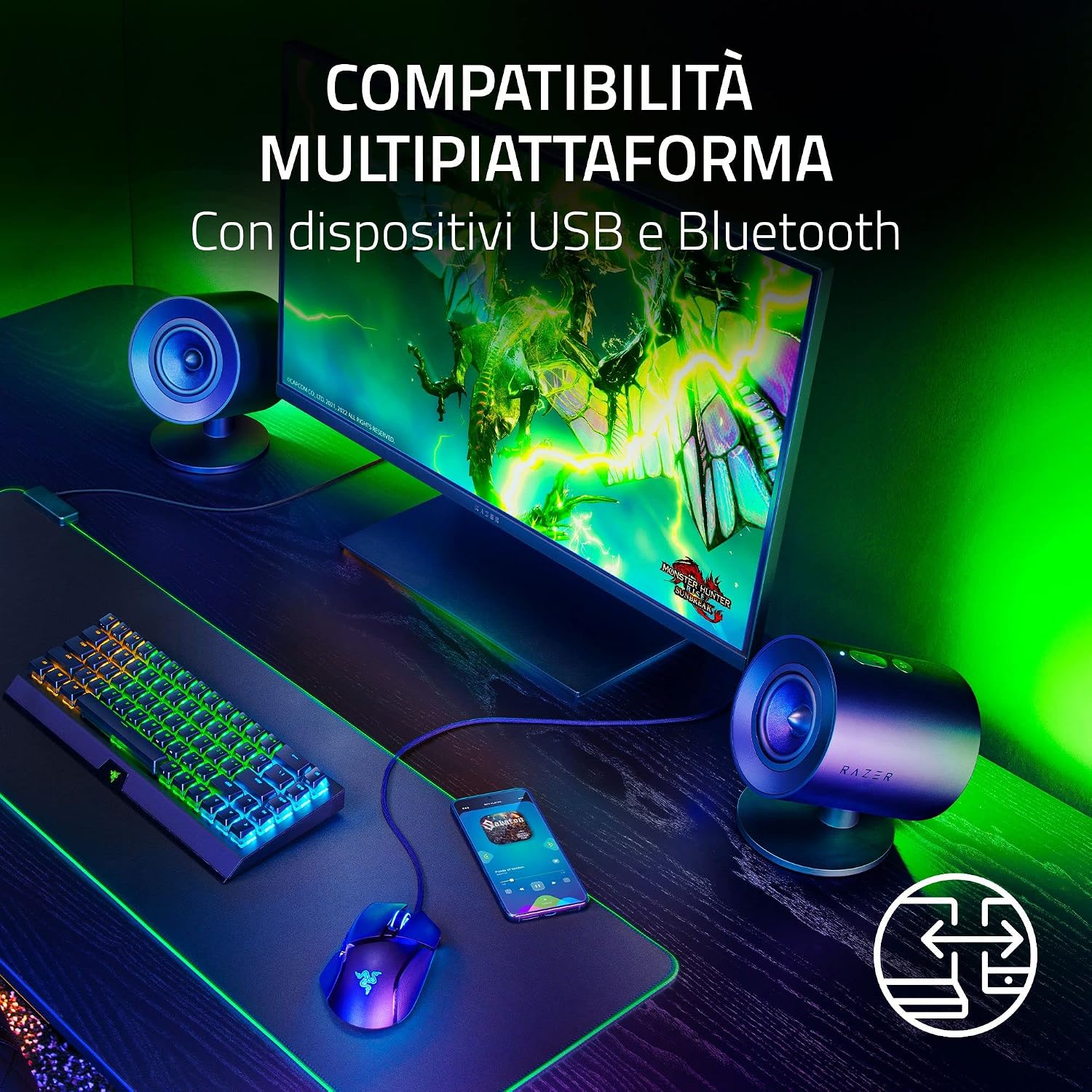 Thumbnail 6 de Razer Nommo V2 altoparlanti gaming 2.1 con subwoofer wireless, THX Spatial Audio e Razer Chroma RGB