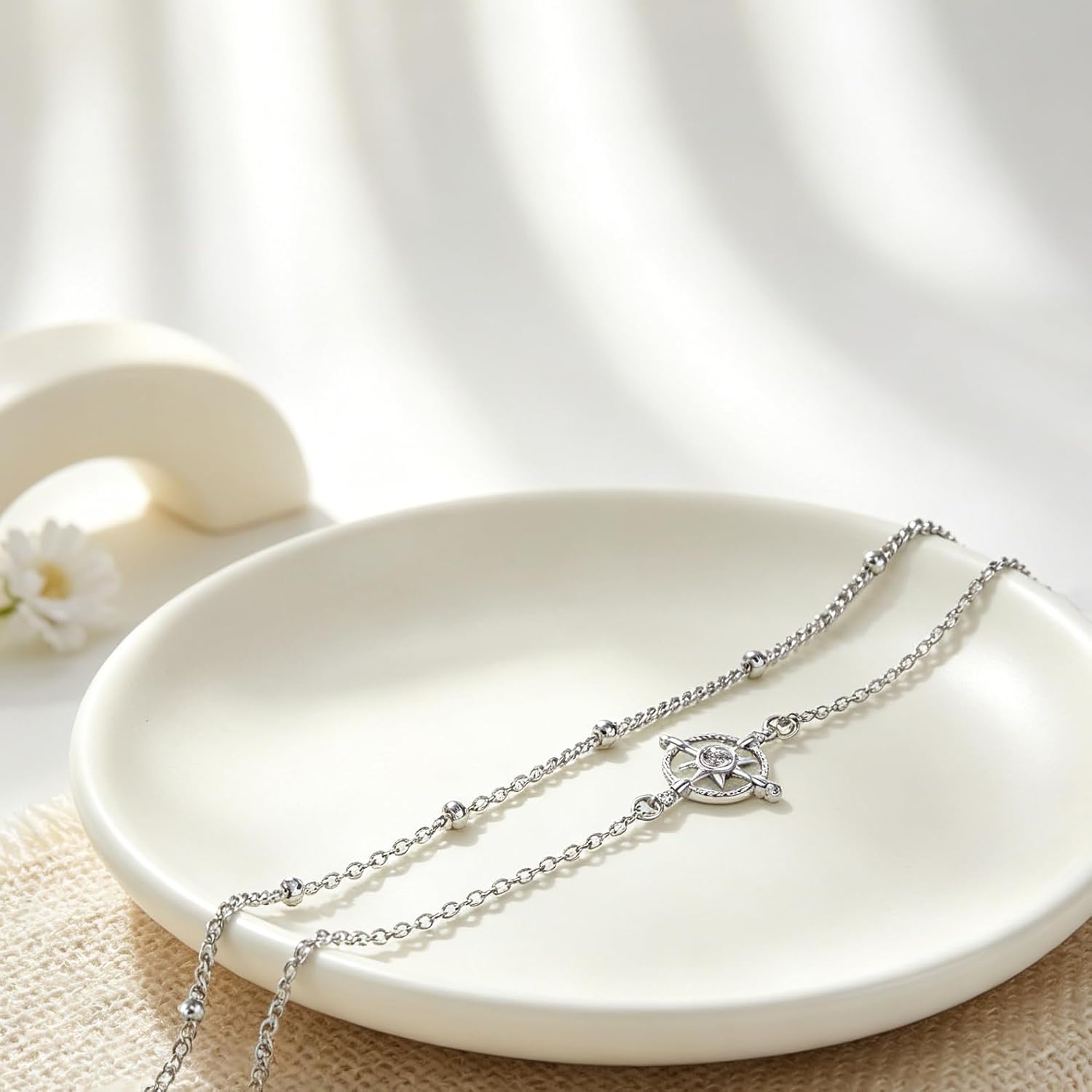 Detalle de Hifeeled Fußkettchen Silber 925 – Doppelkette mit Kugelperlen, verstellbar 22 cm + 4 cm