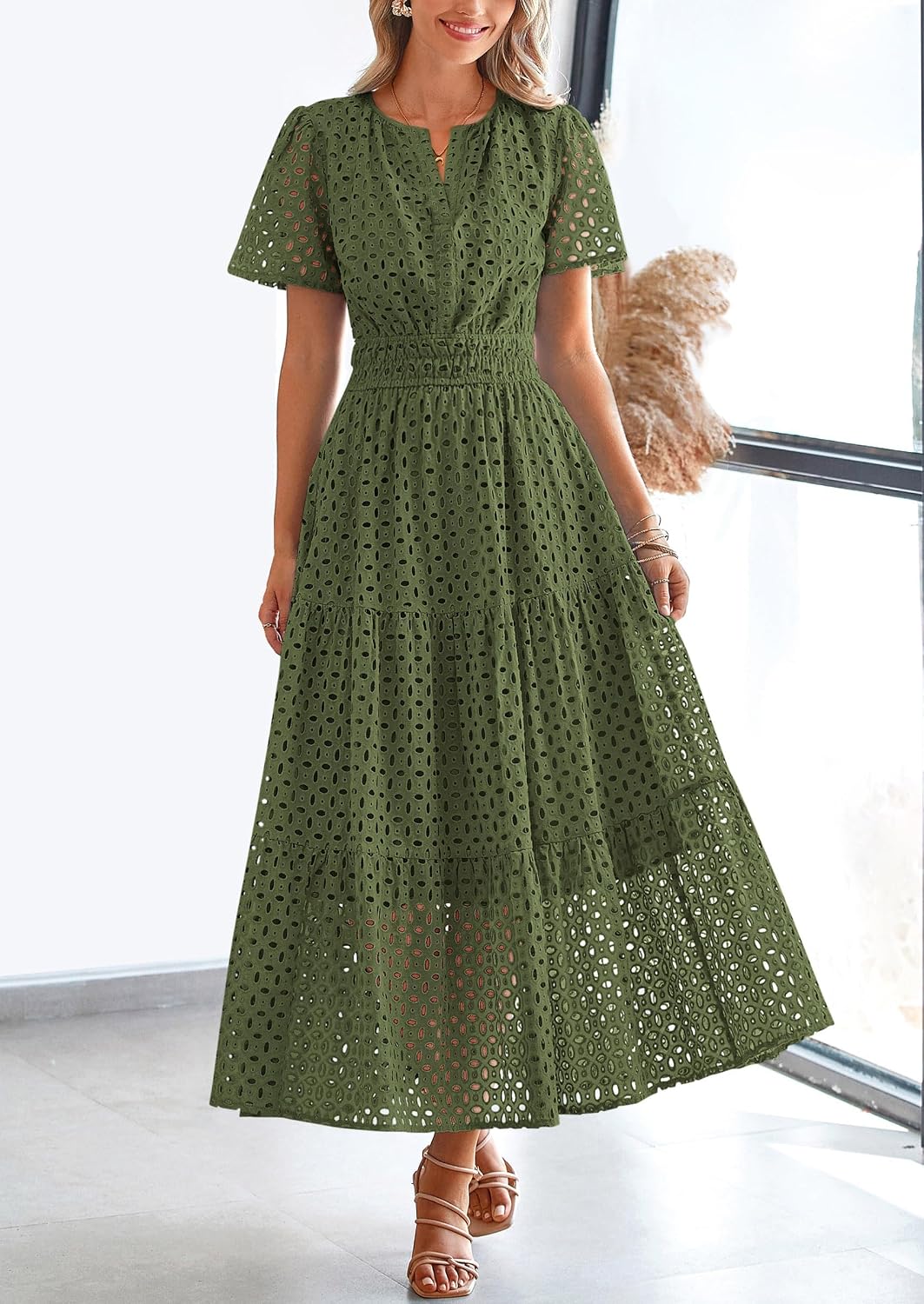 Thumbnail 6 de PrettyGarden Women's 2026 Summer Maxi Dress with Eyelet — V-Neck A-Line Long Beach Dress